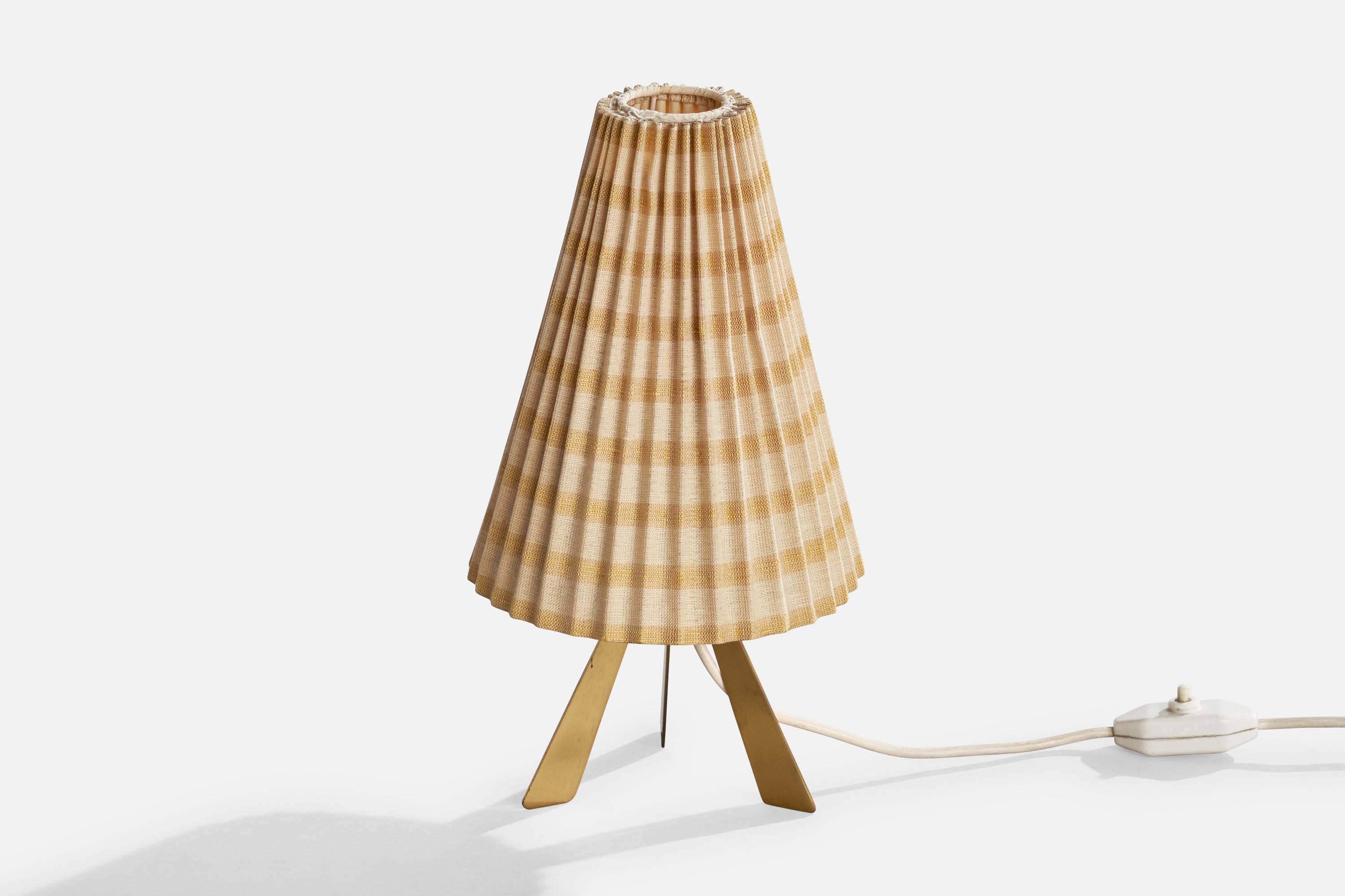 Mid-Century Modern J.T. Kalmar, lampe de table, laiton, tissu, Autriche, années 1950 en vente