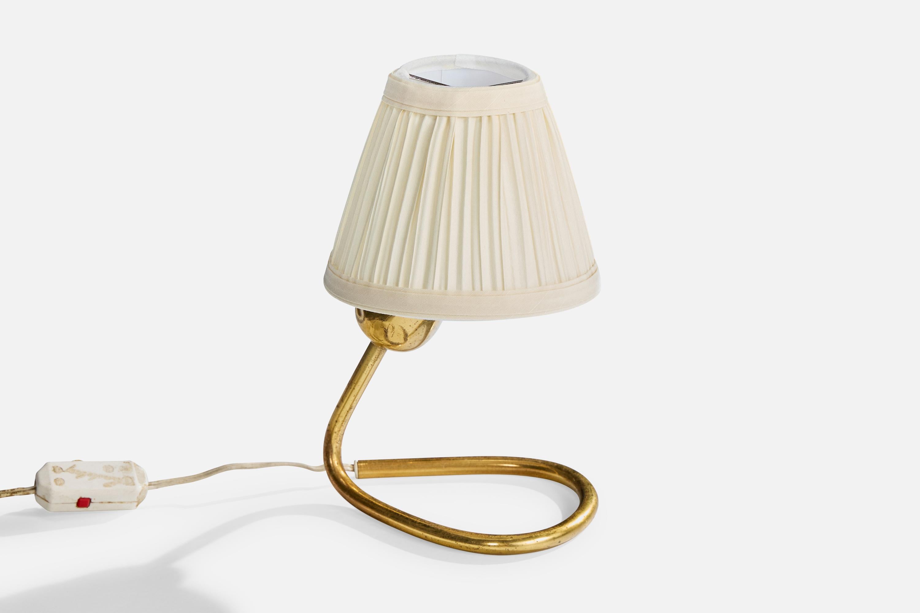 Autrichien J.T. Kalmar, lampe de table, laiton, tissu, Autriche, années 1950 en vente