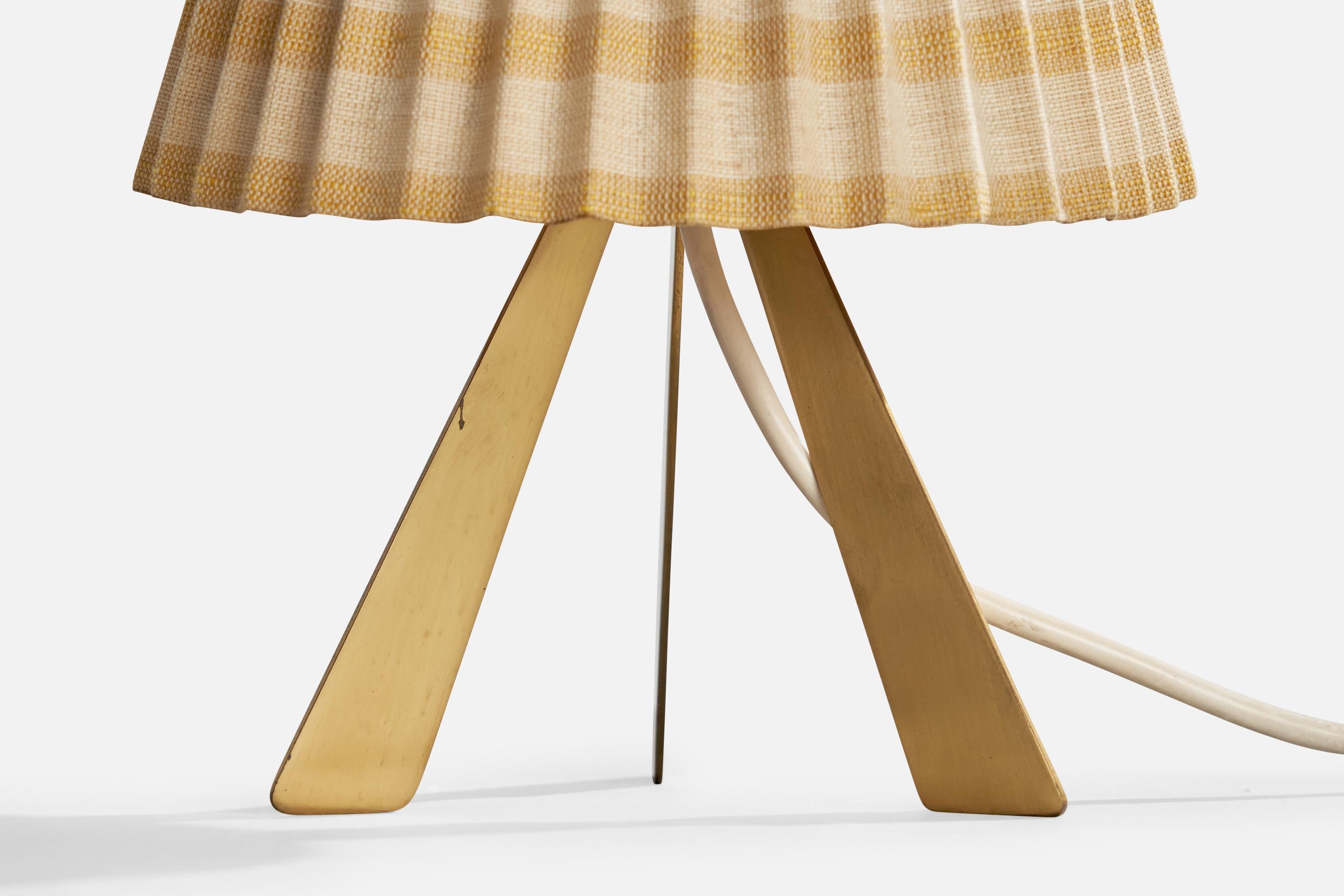 Laiton J.T. Kalmar, lampe de table, laiton, tissu, Autriche, années 1950 en vente