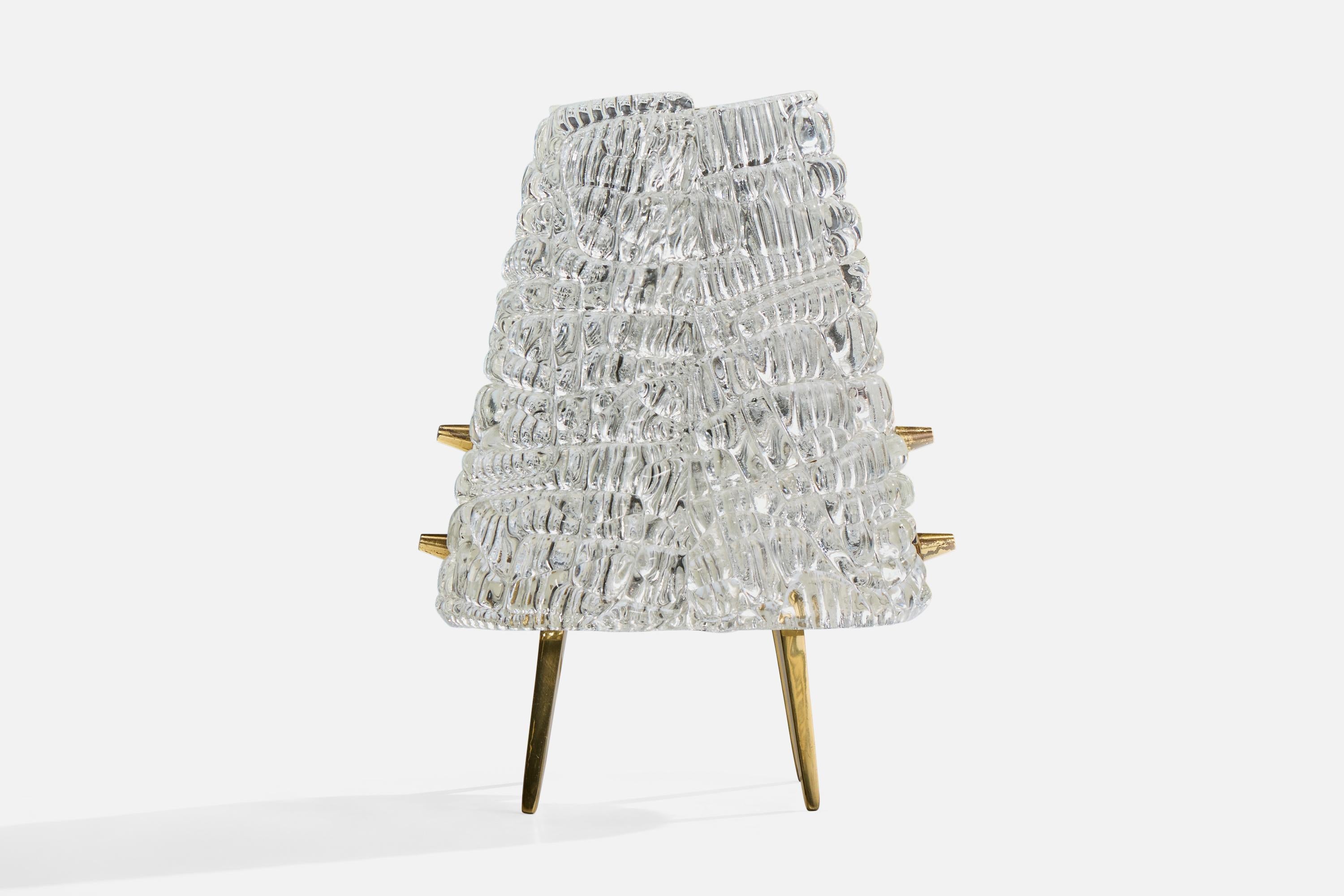 Autrichien J.T. Kalmar, lampe de table, laiton, verre, Autriche, années 1960 en vente