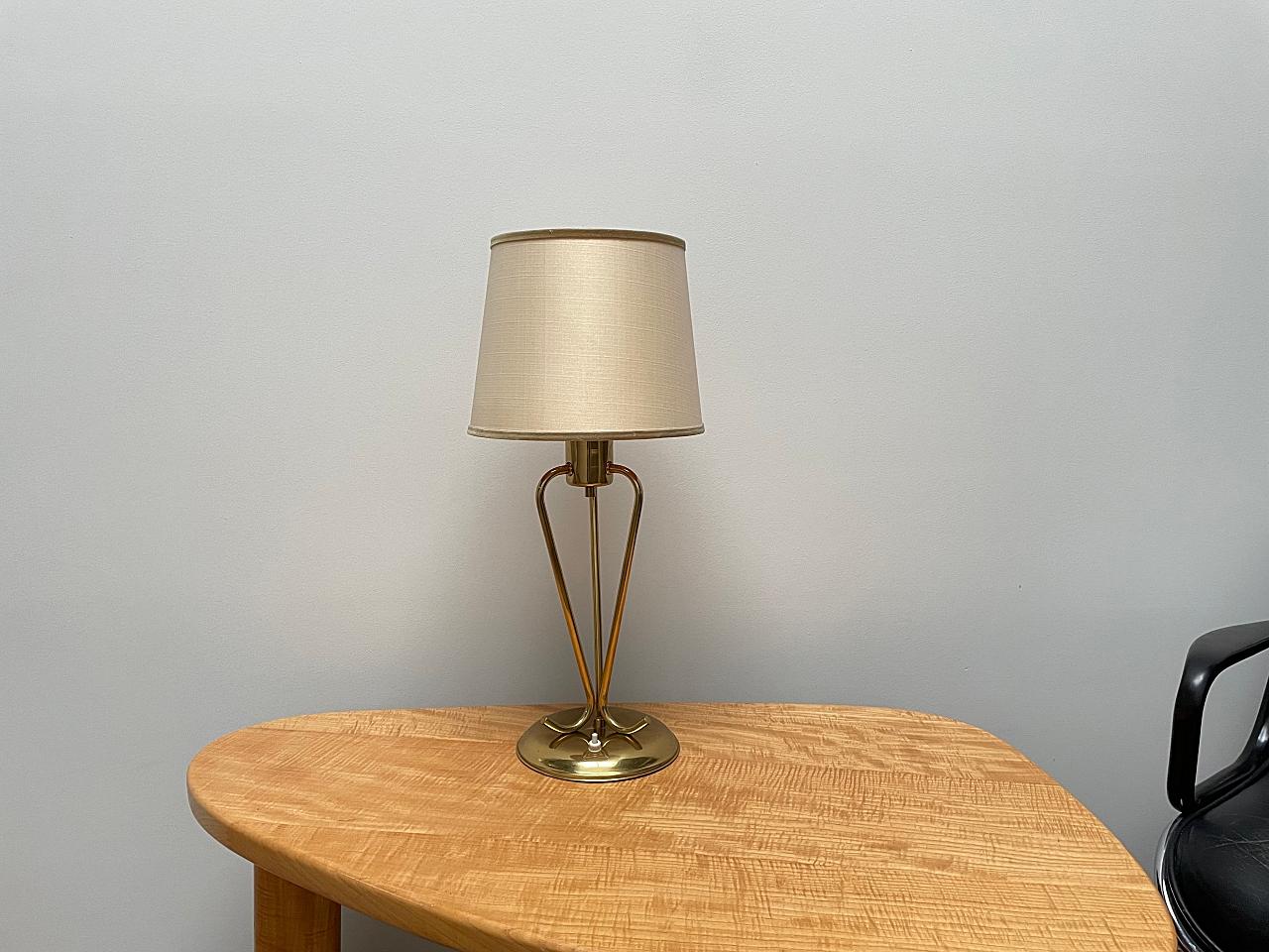 J.T. KALMAR Tripod Brass Table Lamp, Josef Frank Style, 1960s, Austria 1