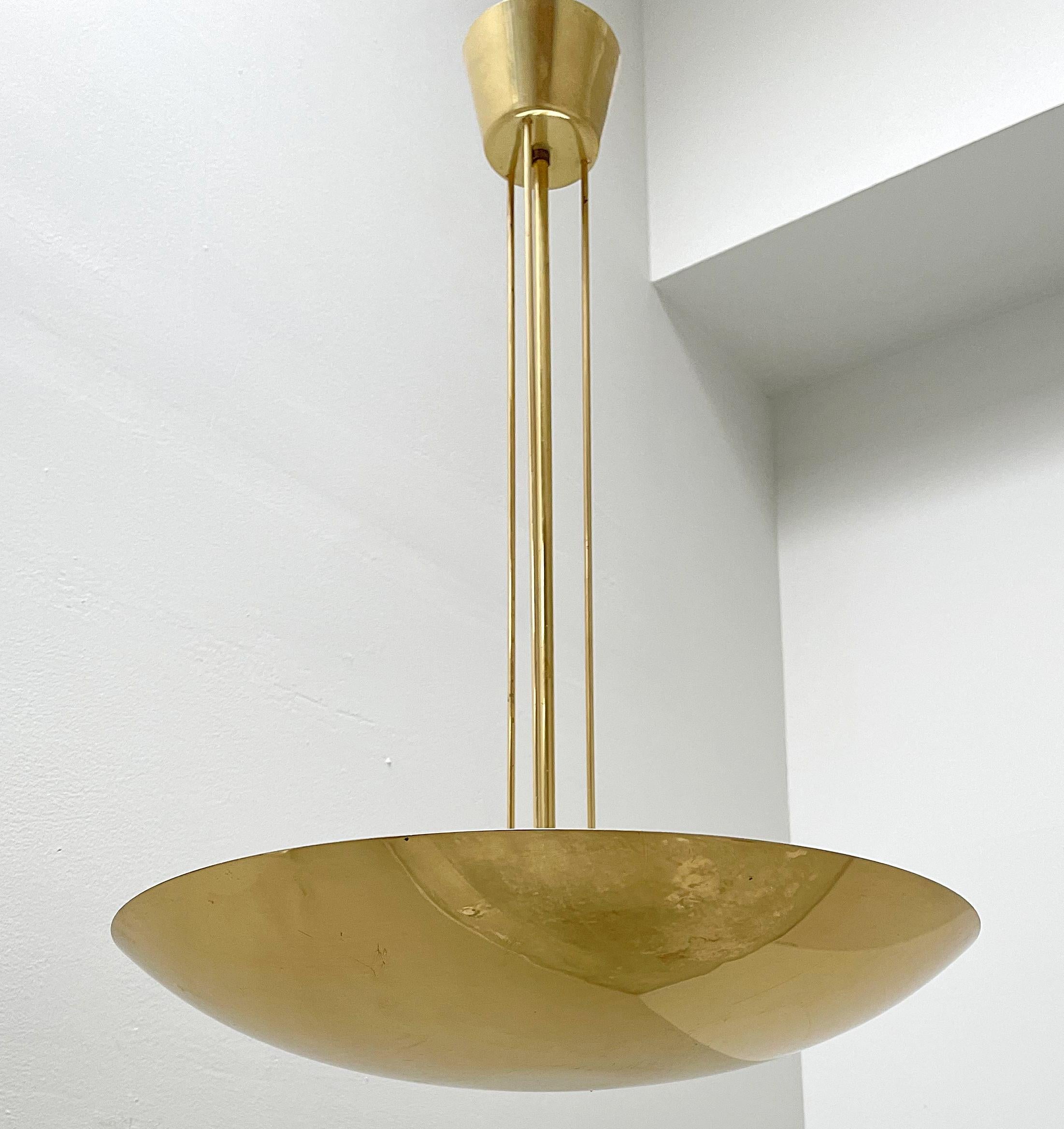 Mid-Century Modern J.T. KALMAR Uplight Ceiling Brass Lamp, Chandelier, Mod. 8585, 1960s, Austria For Sale