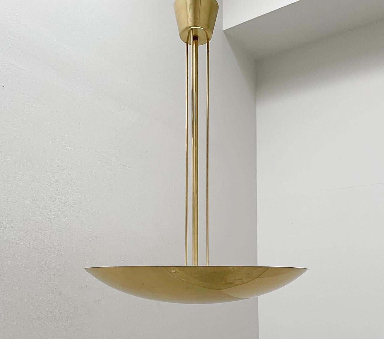 Austrian J.T. KALMAR Uplight Ceiling Brass Lamp, Chandelier, Mod. 8585, 1960s, Austria For Sale