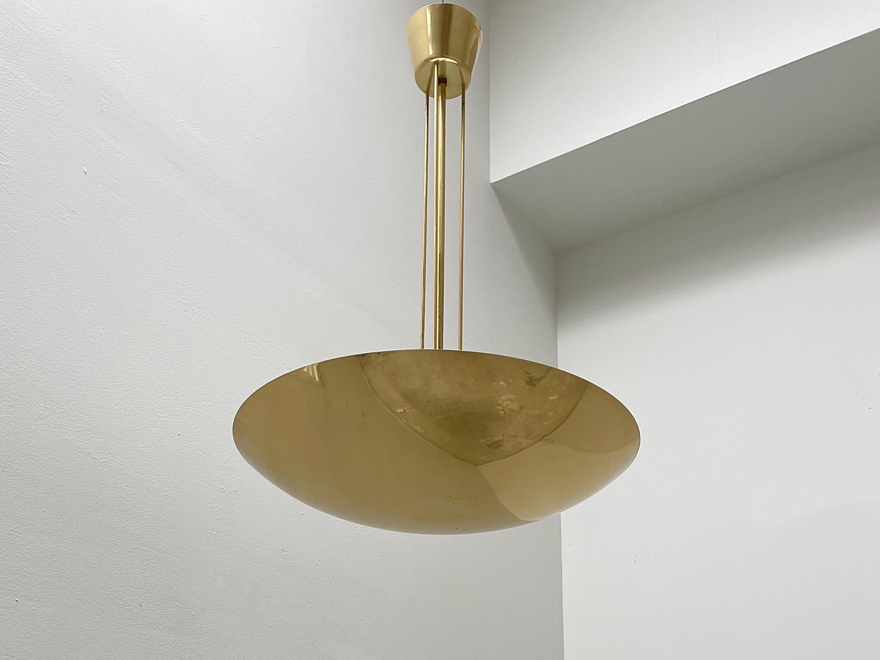 Polished J.T. KALMAR Uplight Ceiling Brass Lamp, Chandelier, Mod. 8585, 1960s, Austria For Sale