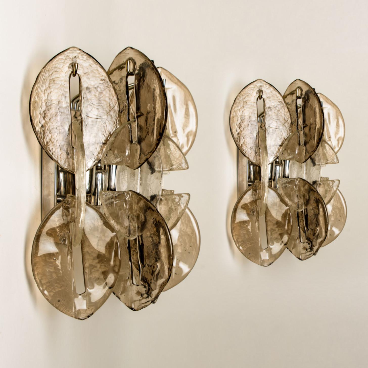 Mid-Century Modern J.T. Kalmar Wall Light Fixtures Chrome with Clear and Smoked Glass