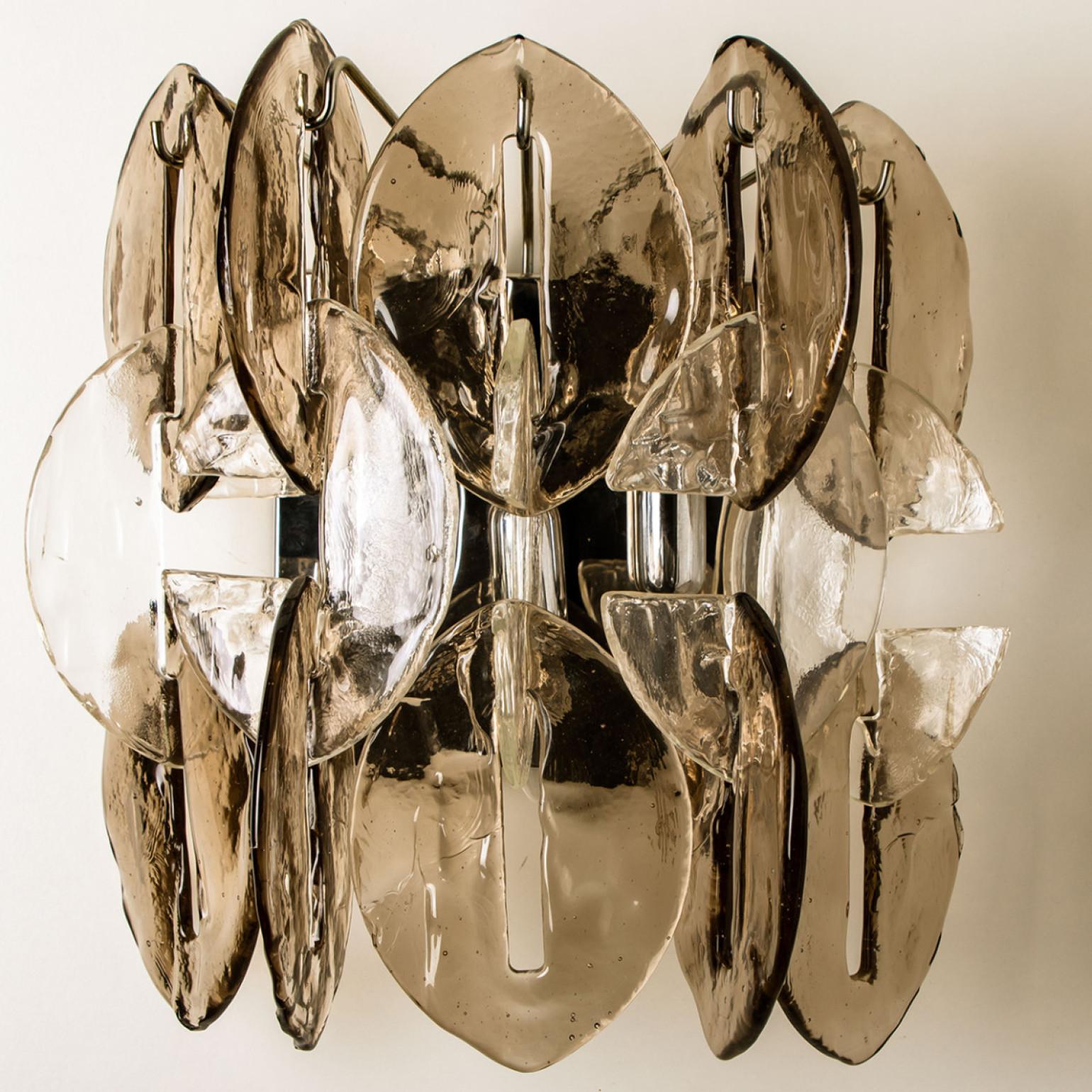 Art Glass J.T. Kalmar Wall Light Fixtures Chrome with Clear and Smoked Glass