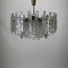 J.T. Kalmar XL Chandelier Model 'Soria' Frosted Ice Glass, Austria 1960s