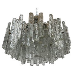 J.T. Kalmar XL Chandelier Model 'Soria' Frosted Ice Glass, Austria 1960s