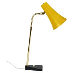J.T. Kalmar Yellow Table Desk Side Lamp, Brass & Iron, Vienna, Austria, 1950s