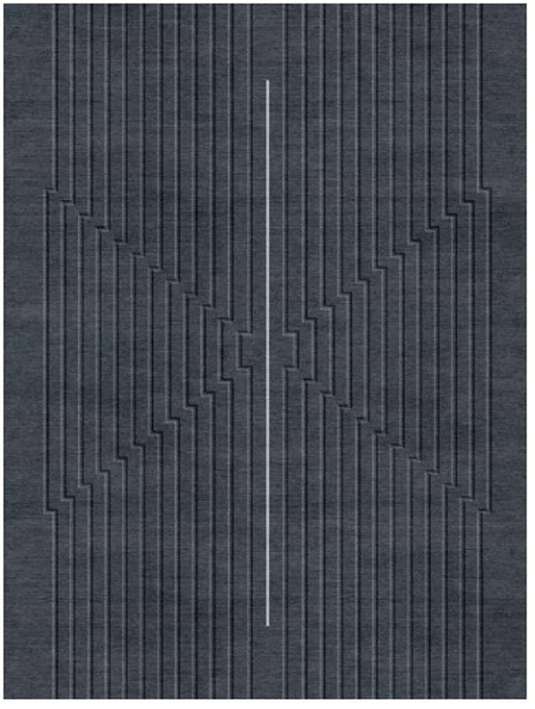 This Centerline Ruge is designed by Julia Tonconogy Pfeiffer and hand-crafted using 100% Tibetan wool. JT Pfeiffer designs this carpet to be displayed as a work of visual art. 

This art carpet is designed with repeating geometric patterns forming