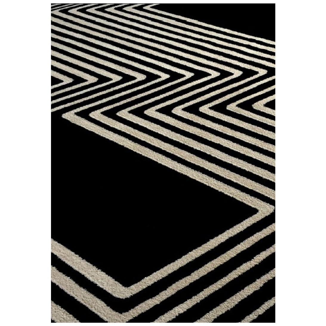Maze Rug Modern Geometric Rug in Black and White Silk & Wool by Jt. Pfeiffer