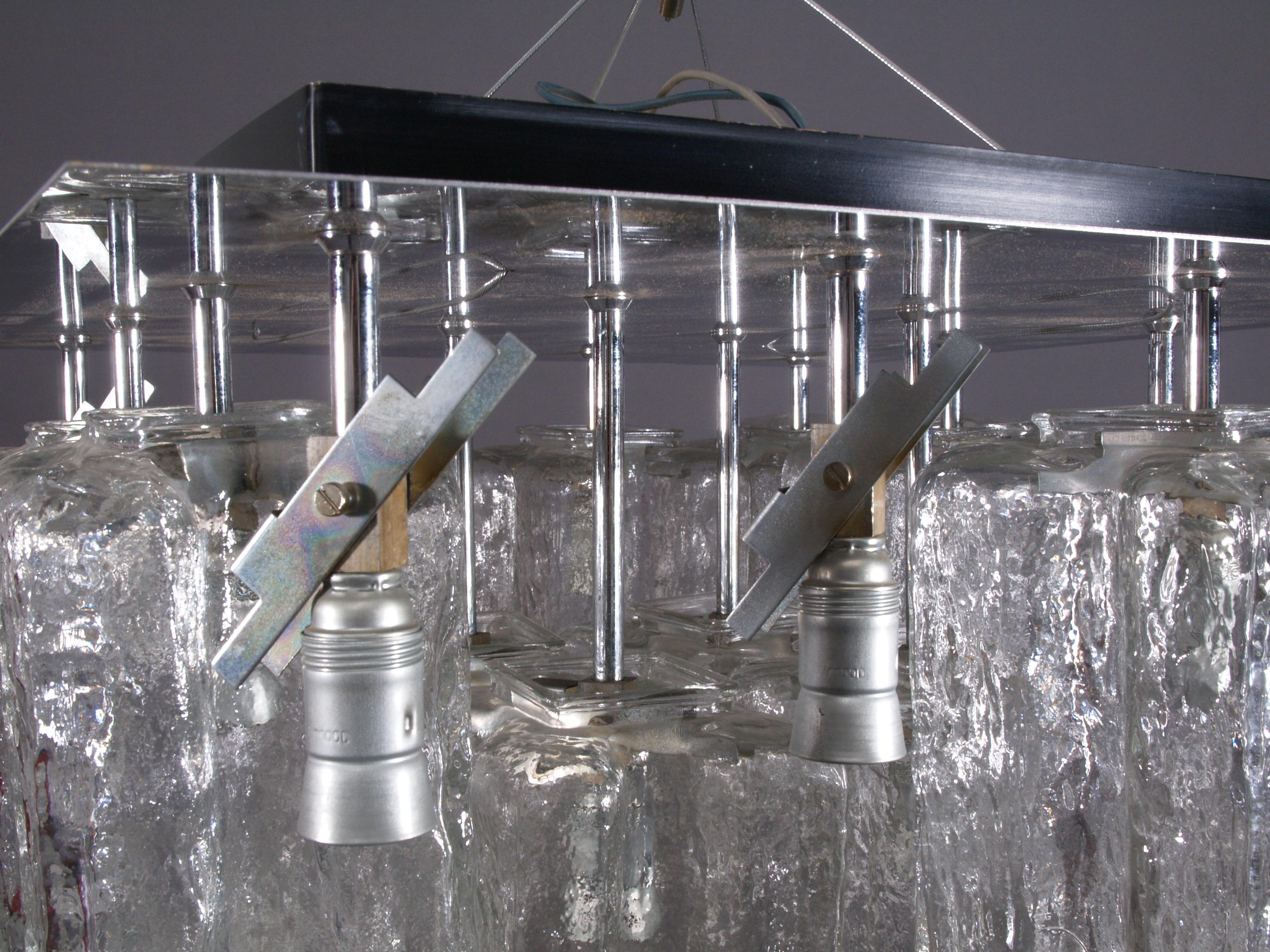 Mid-Century Modern J.T.Kalmar Ceiling Flush Mount with Iceglass Shades For Sale