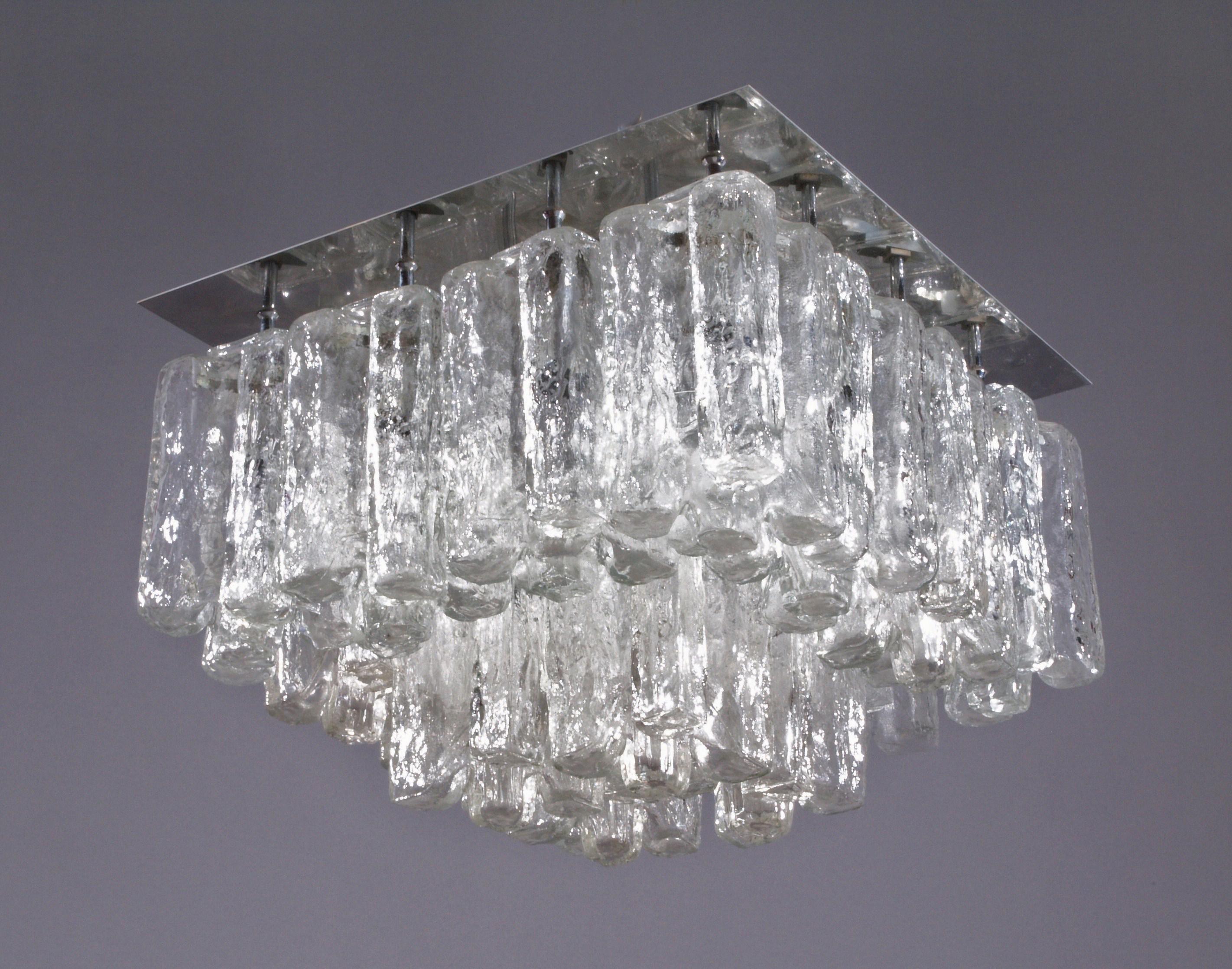 J.T.Kalmar Ceiling Flush Mount with Iceglass Shades In Good Condition For Sale In Vienna, Vienna