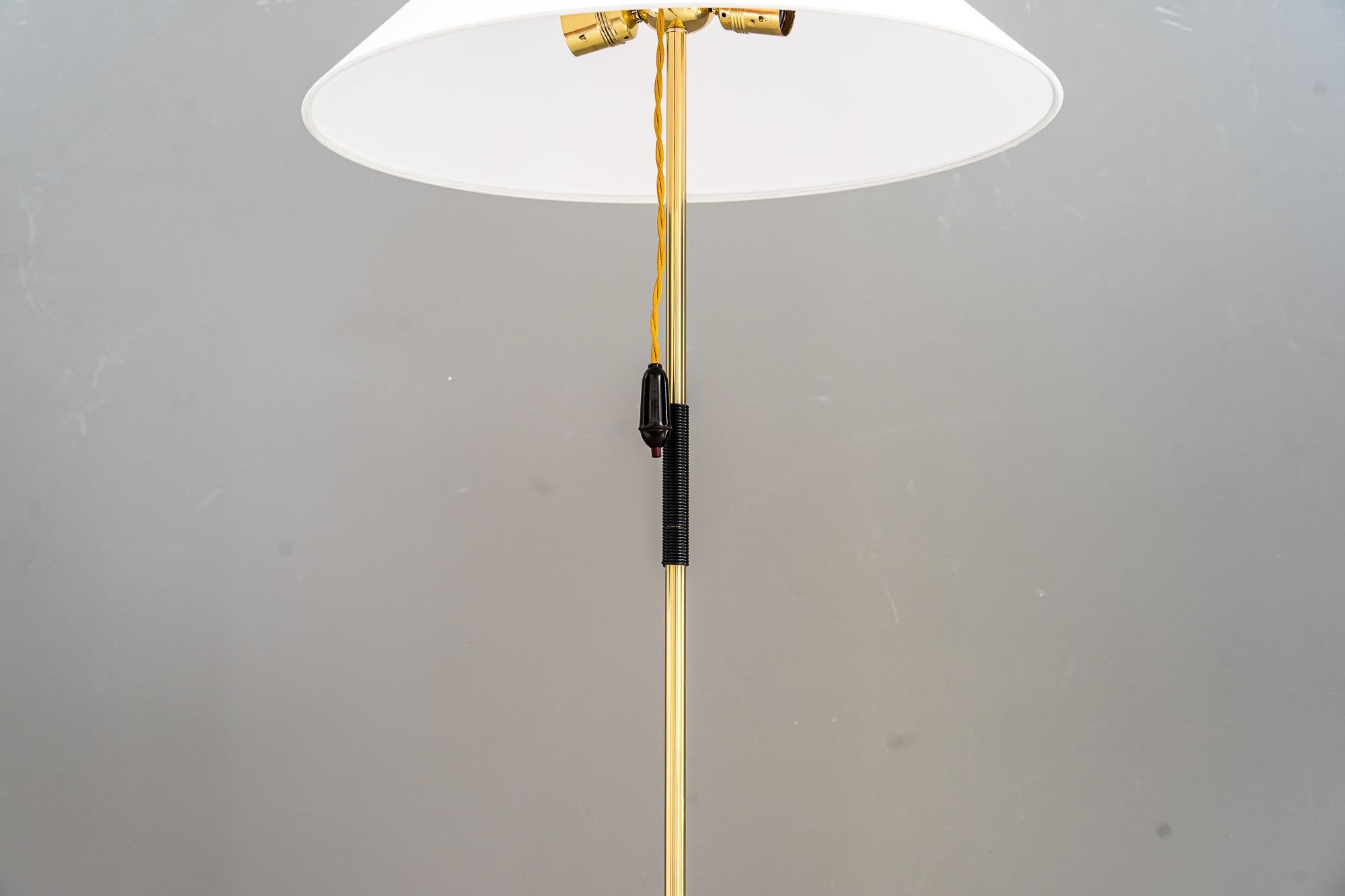 Brass J.T.Kalmar Floor Lamp with Fabric Shade Around 1950s For Sale