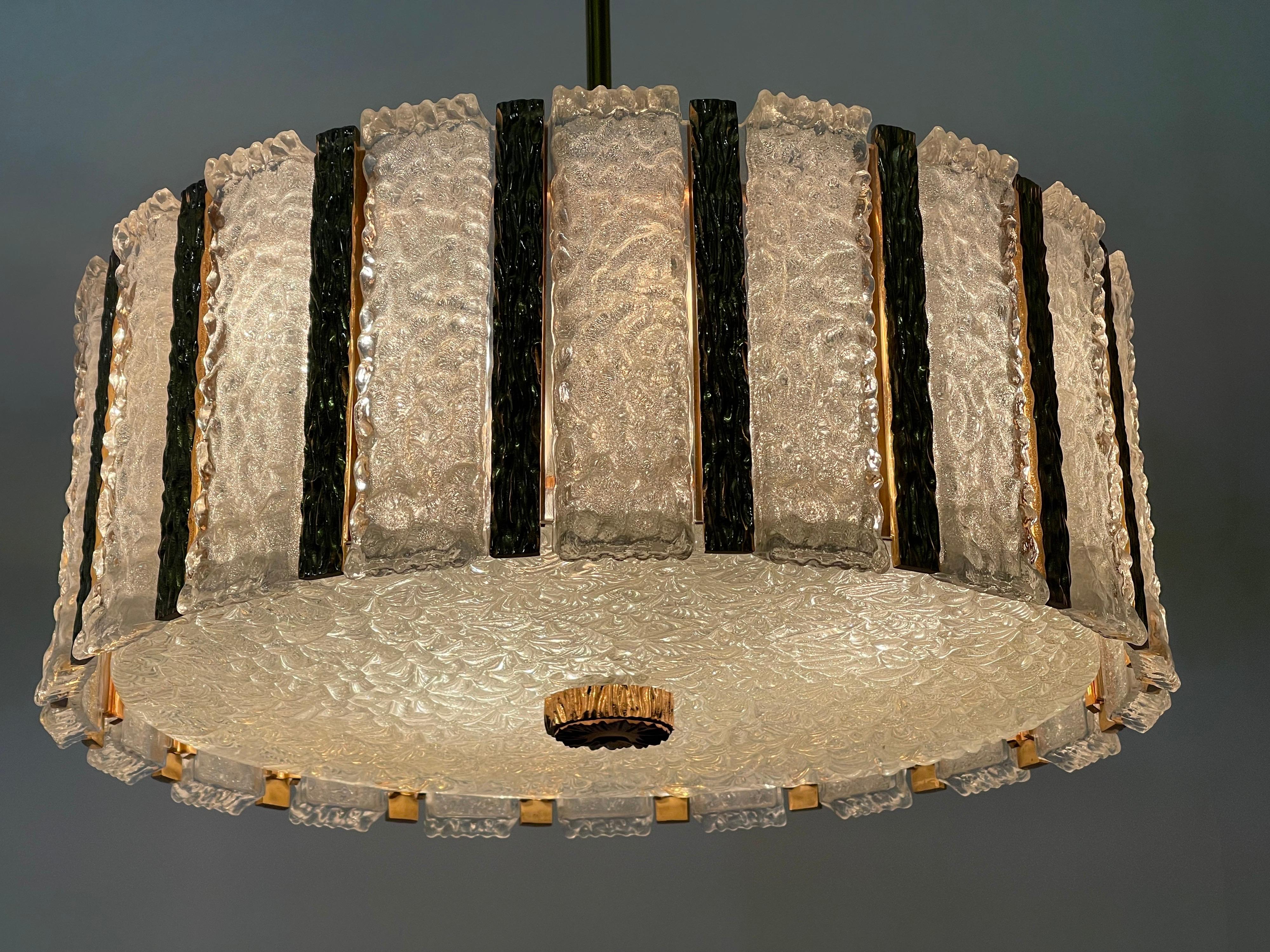 J.T.Kalmar Pair of Ice Glass Drum Chandeliers, ca. 1960s For Sale 6