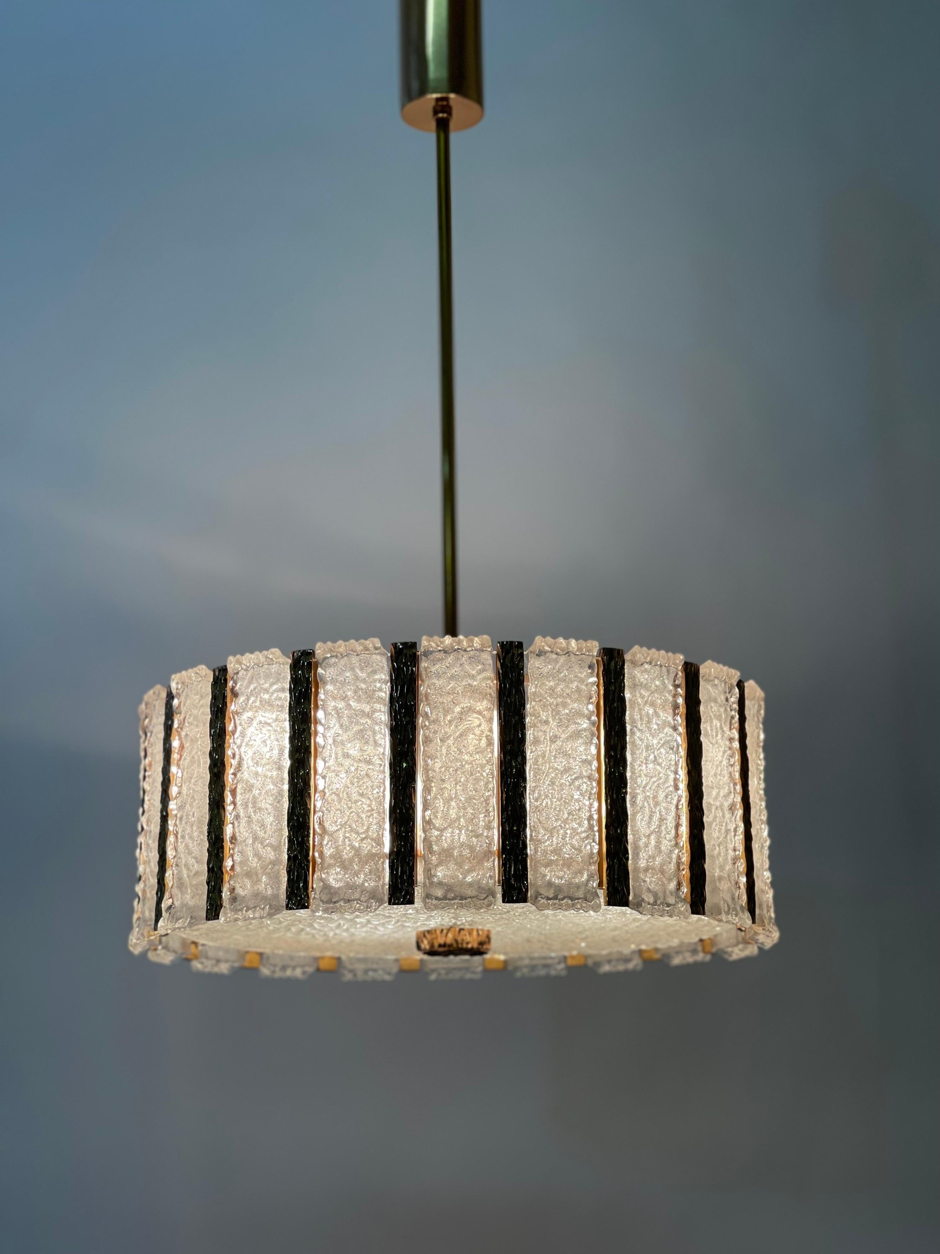 J.T.Kalmar Pair of Ice Glass Drum Chandeliers, ca. 1960s For Sale 8