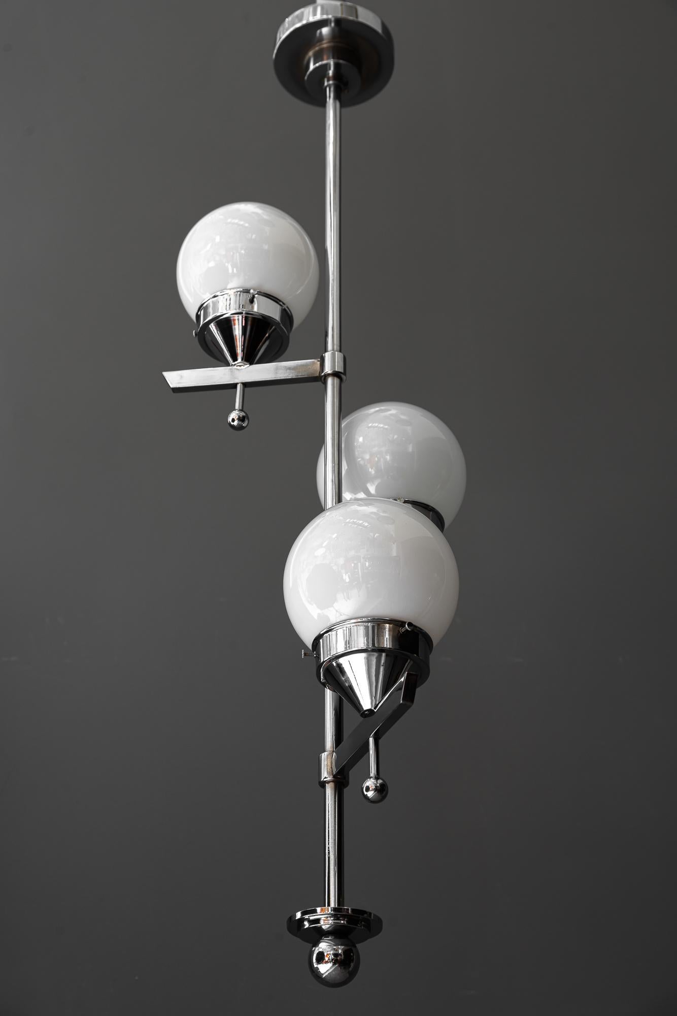 Art Deco chromed Chandelier with opal glass shades around 1920s  For Sale 5