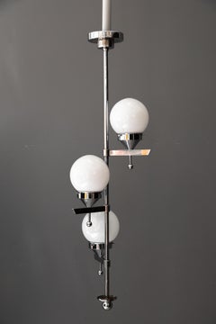 Art Deco chromed Chandelier with opal glass shades around 1920s