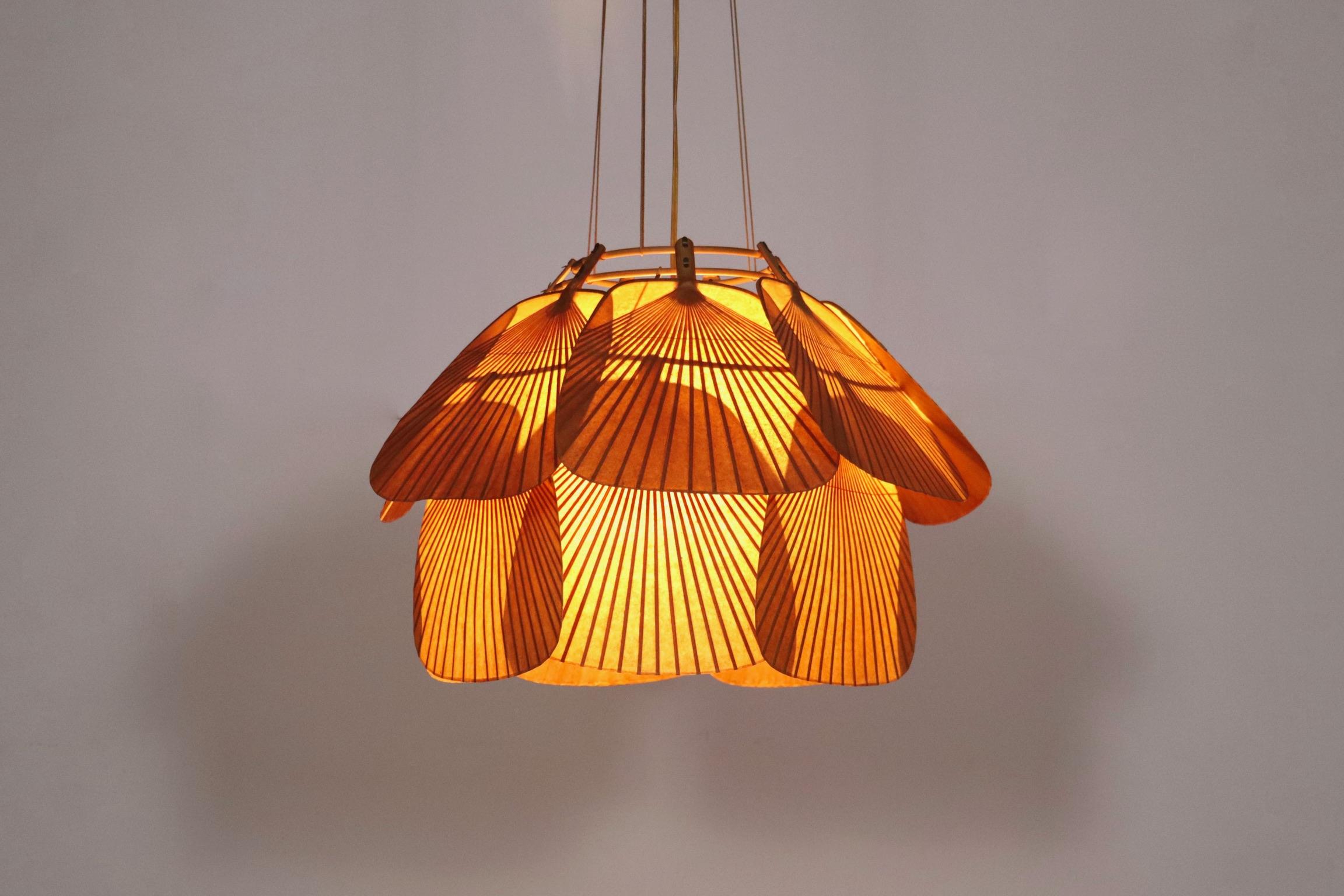 Ju-Yon Chandelier, Uchiwa Series By Ingo Maurer For Design M, Germany 1973 In Good Condition In ABCOUDE, UT
