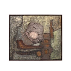 Mid-Century Modernist Textural Abstract Mixed Media Painting on Board