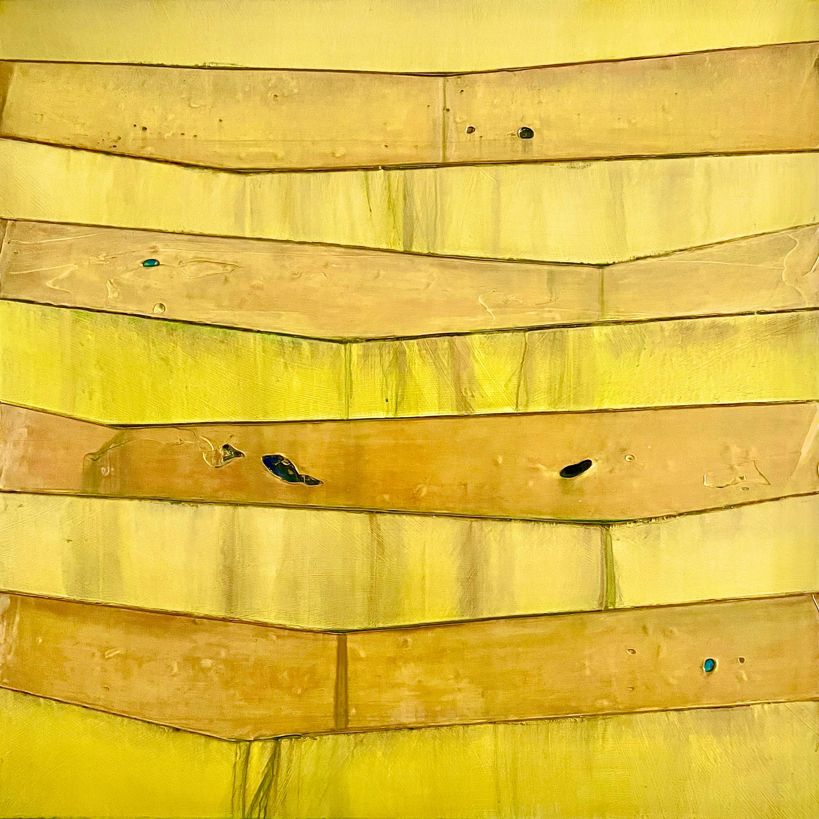 Juan Alonso-Rodríguez Abstract Painting - CABANA 1 - bold bright yellow abstract painting by Cuban-American artists