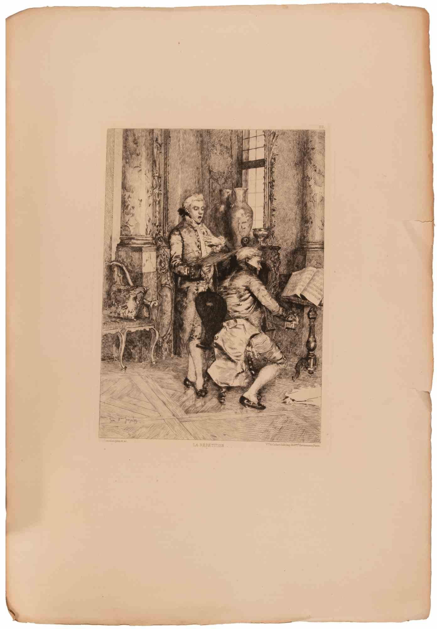 La Répetition - Etching by Juan Antonio Gonzales - Late 19th Century