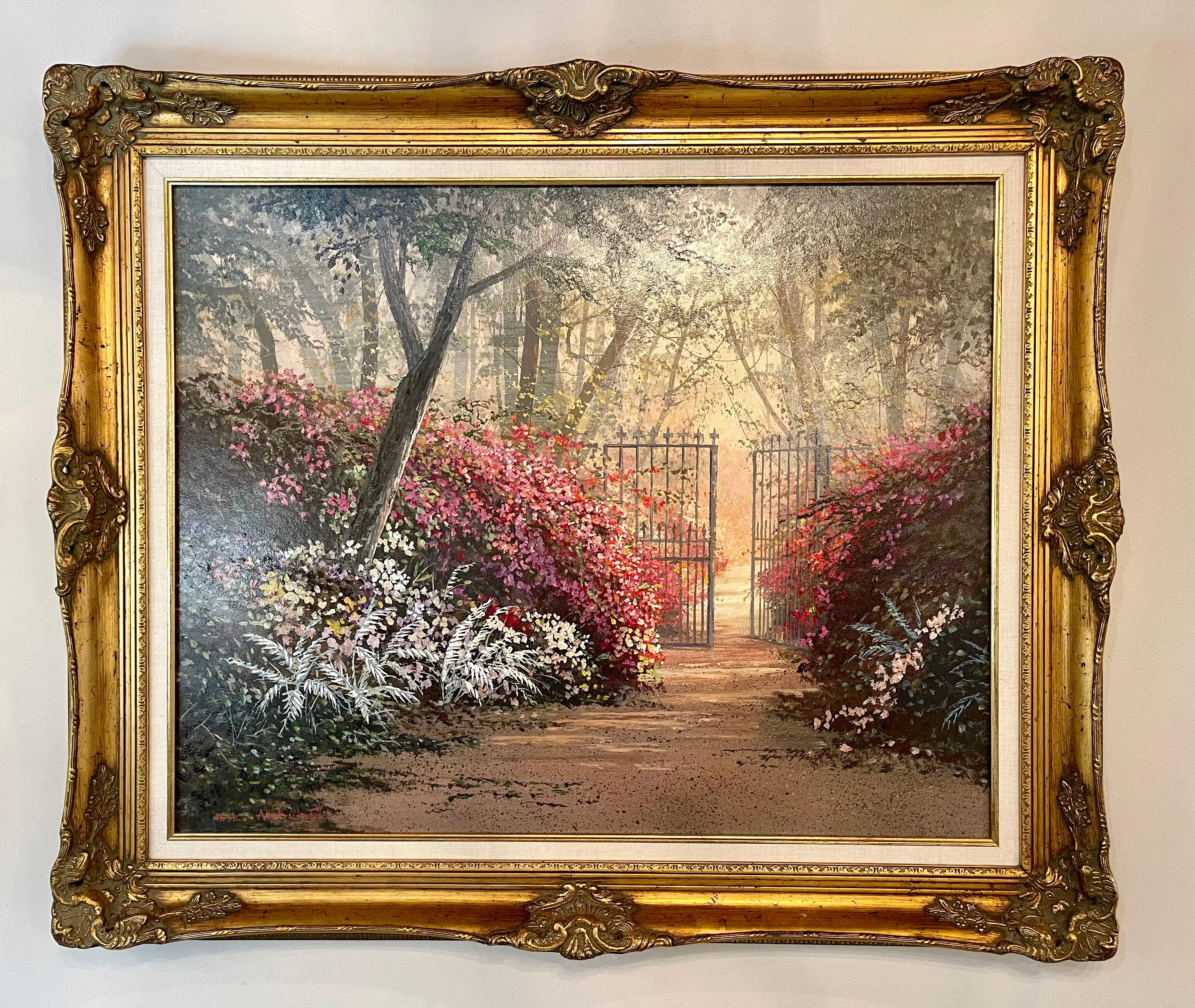 American Classical Juan Archuleta Gates and Garden Painting For Sale
