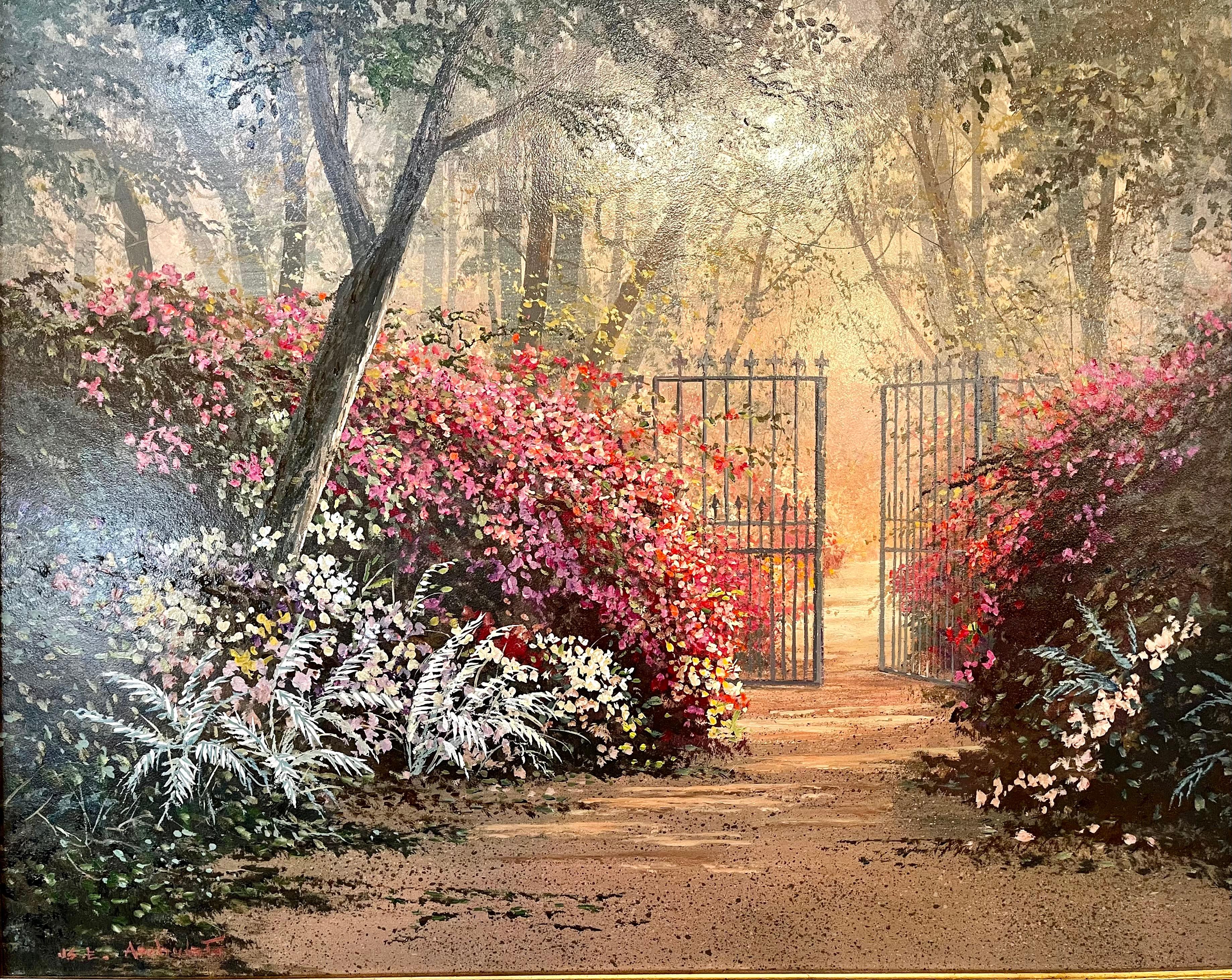 Juan Archuleta Gates and Garden Painting In Good Condition For Sale In Stamford, CT