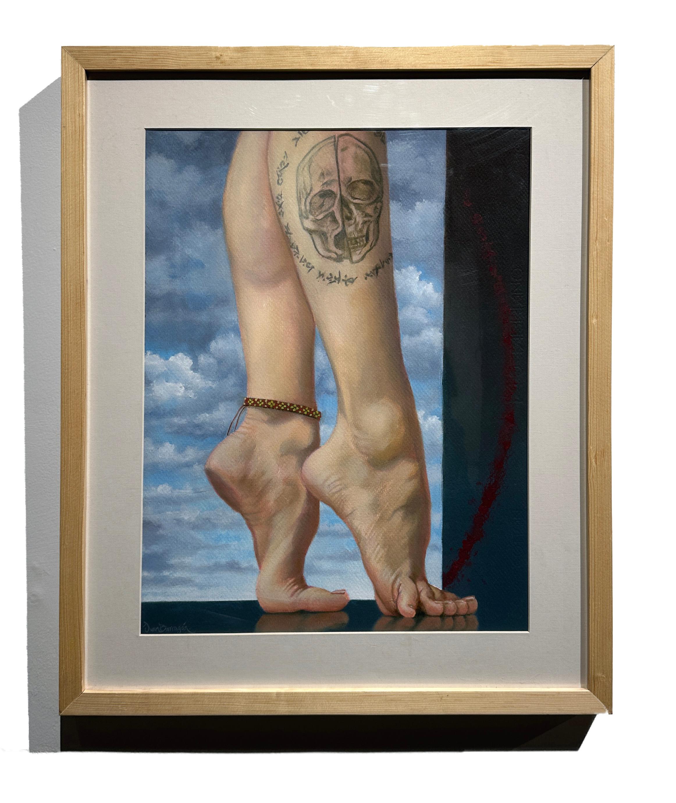 Exegesis - Dancer's Legs Emblazoned with a Skull Tattoo, Oil & Acrylic on Paper 1