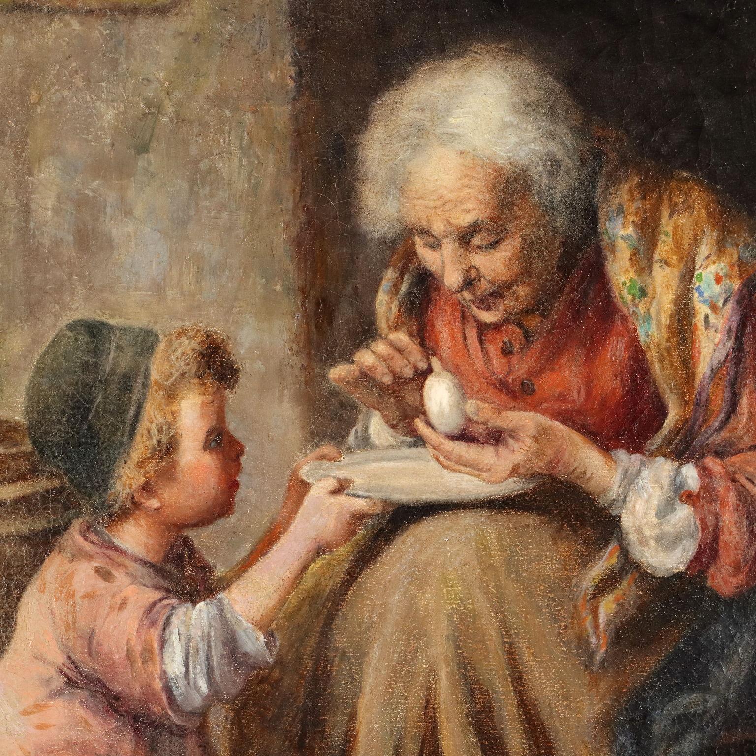 Scena con Nonna e Bambino XIX secolo - Other Art Style Painting by Juan bautista Guzman