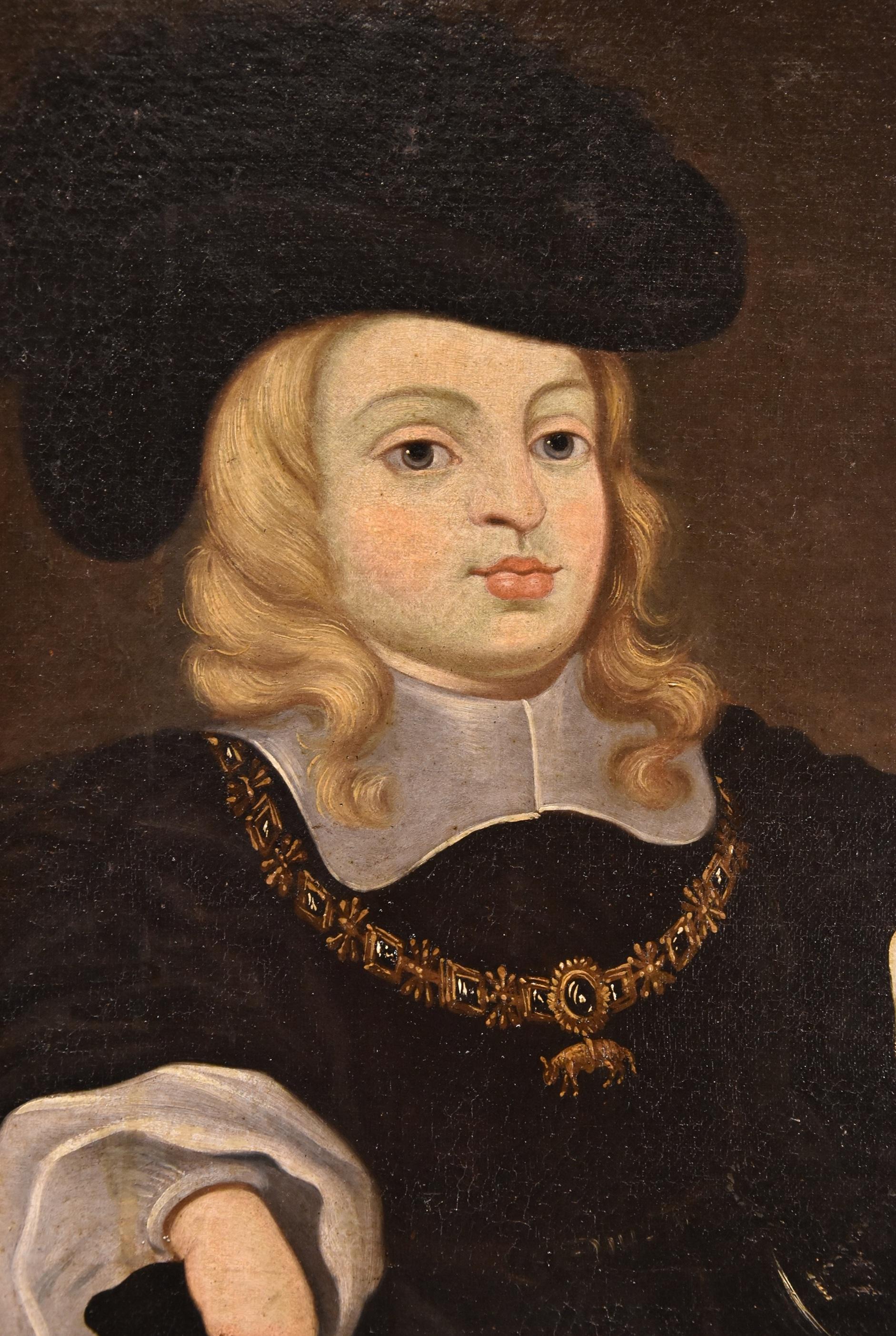Juan Bautista Martínez del Mazo (Kastilien 1611 - Madrid 1667), Schüler und Mitarbeiter von Diego Velázquez, zugeschrieben  

Porträt von Karl II., König von Spanien, als Kind (1661 -1700)  

Spanien, um 1670  Öl auf Leinwand 68 x 49 cm. - In