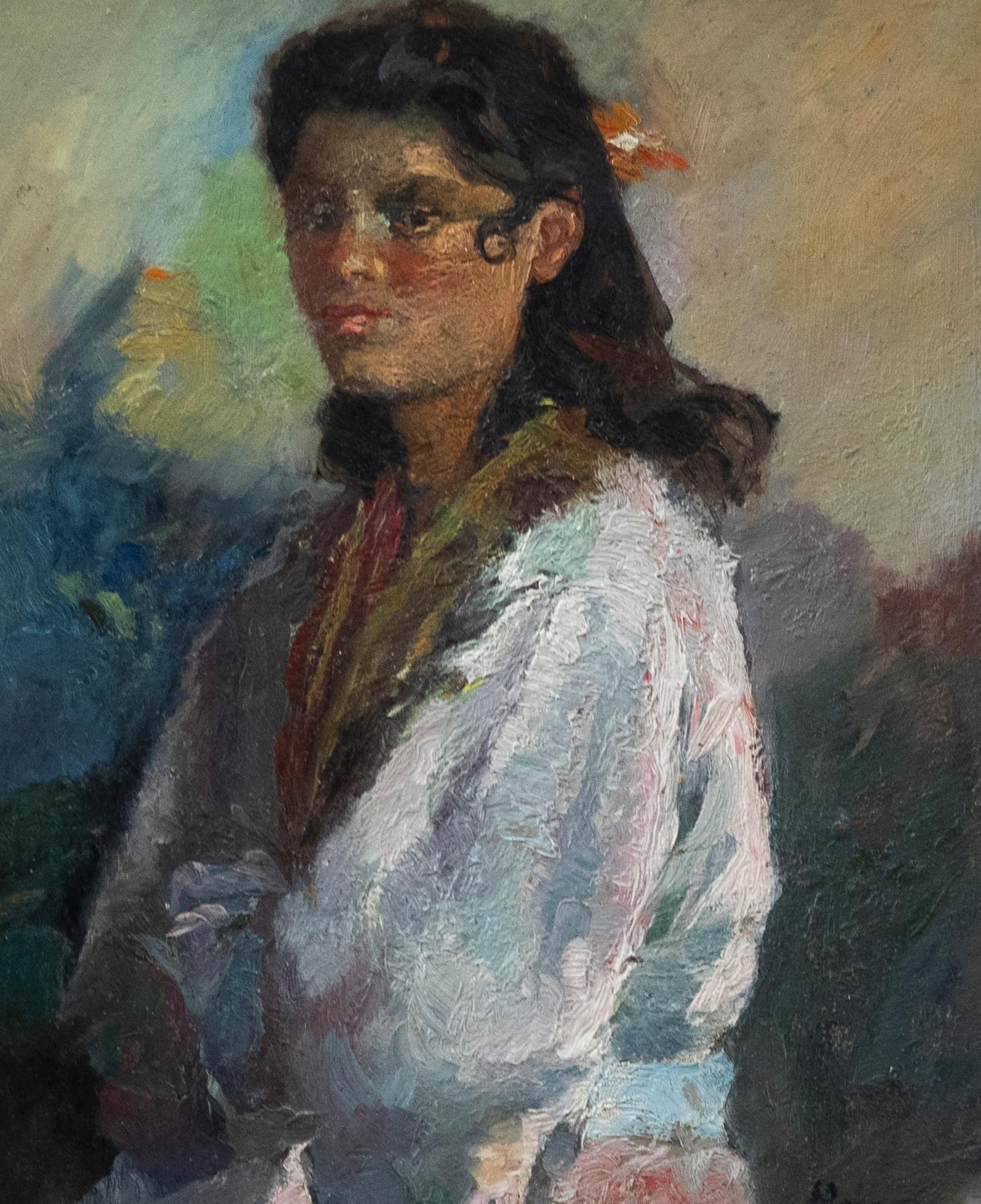 Juan Bautista Porcar Ripollés (1889-1974) - Early 20th Century Oil, Catalan Girl For Sale 1