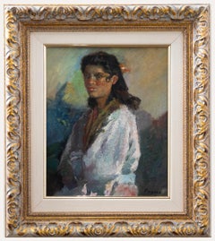 Vintage Juan Bautista Porcar Ripollés (1889-1974) - Early 20th Century Oil, Catalan Girl