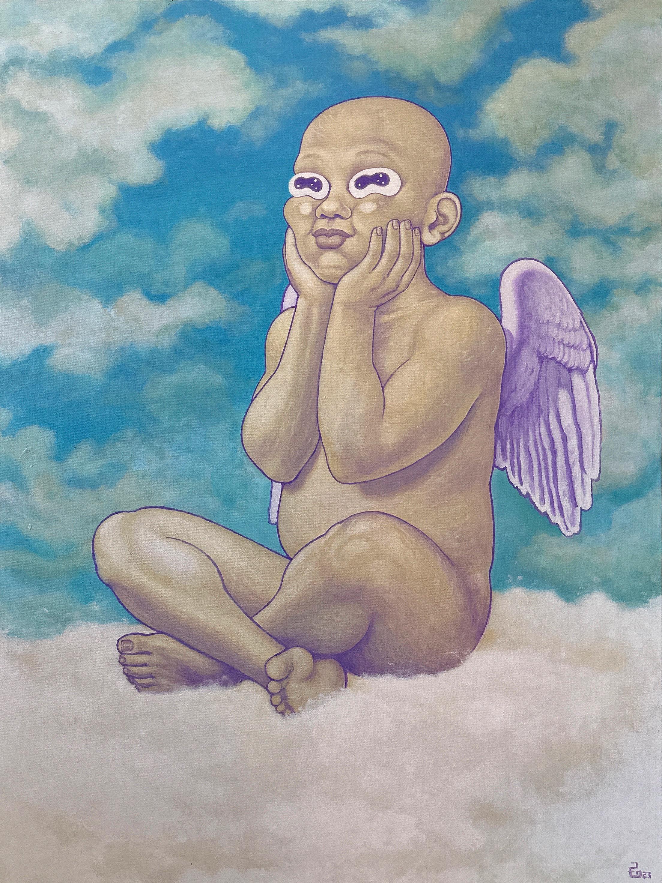 Desesperación y Alegría, Díptico. Pintura acrílica sobre lienzo - Portrait Painting Gris de Juan C. Estrada