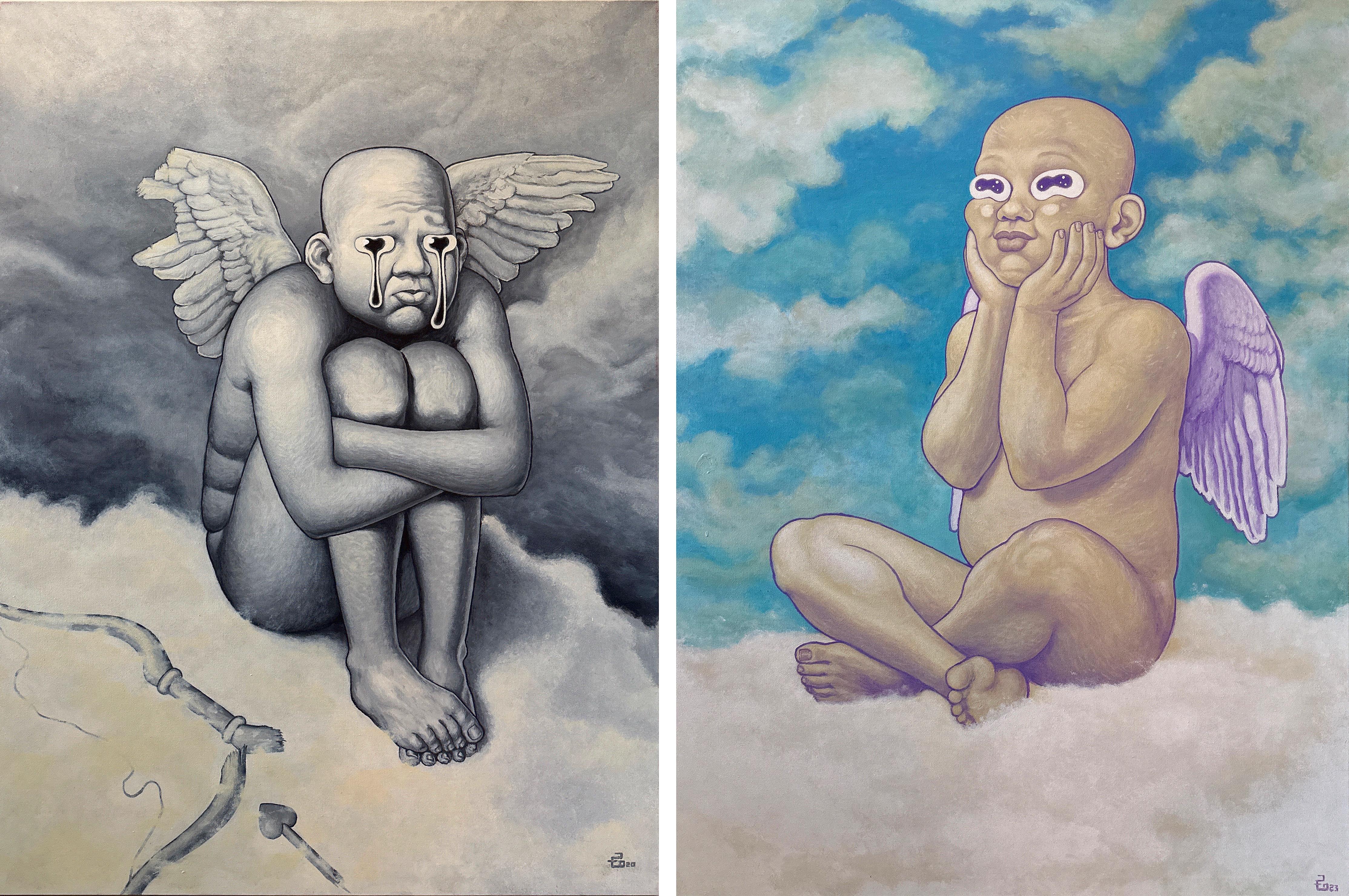 Portrait Painting de Juan C. Estrada - Desesperación y Alegría, Díptico. Pintura acrílica sobre lienzo