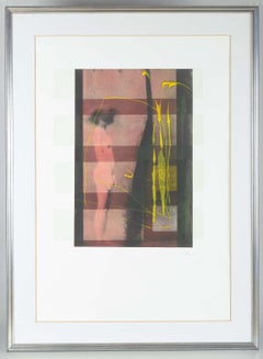 Juan Cano. Composition with nude figure and yellow lines. Color lithograph.