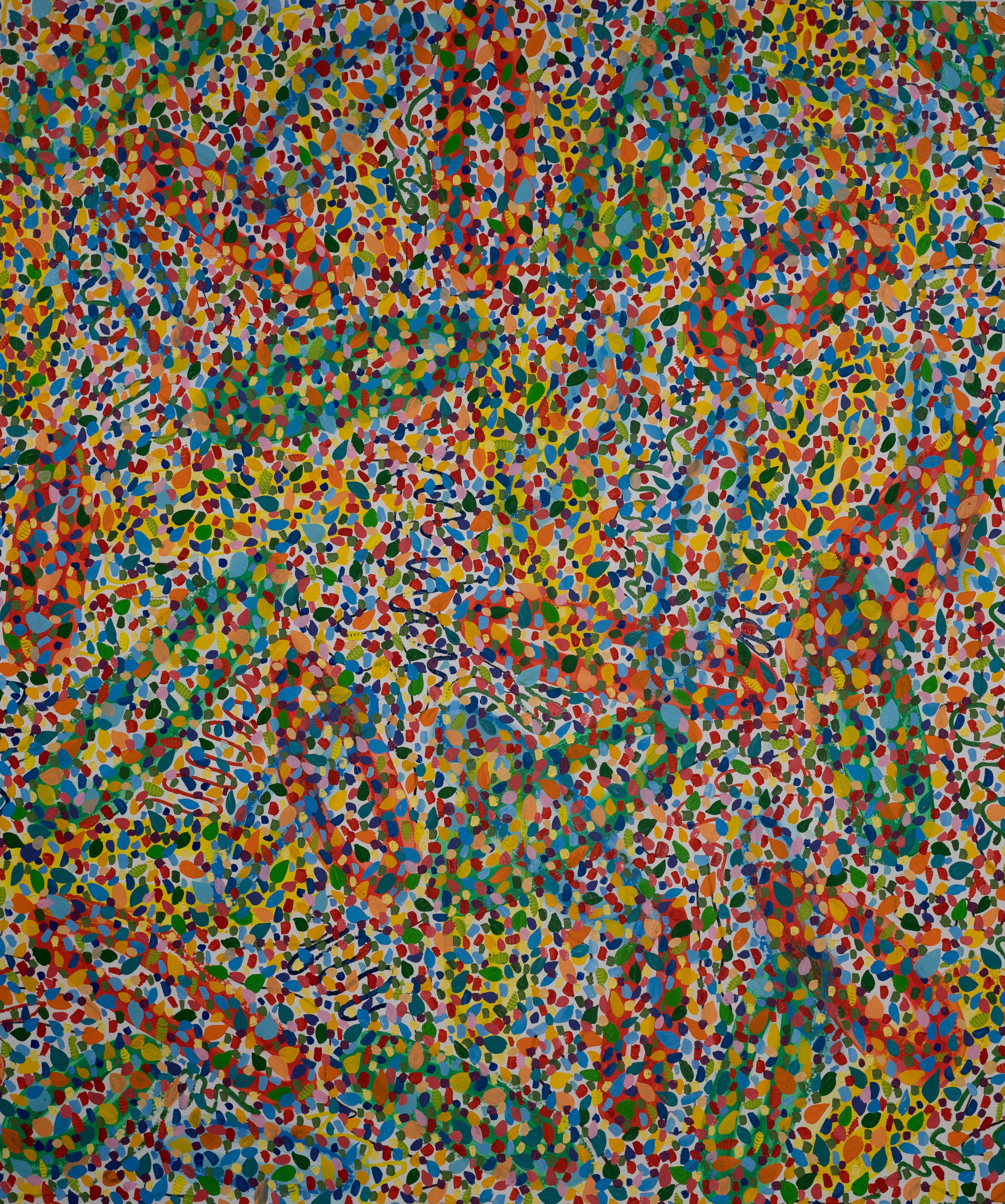 This series draws inspiration from Hatillo’s Fiesta de los Santos Inocentes, translating the festival’s vibrant movement and collective energy into a refined abstract vocabulary. Through repeated organic forms, layered translucent color, and