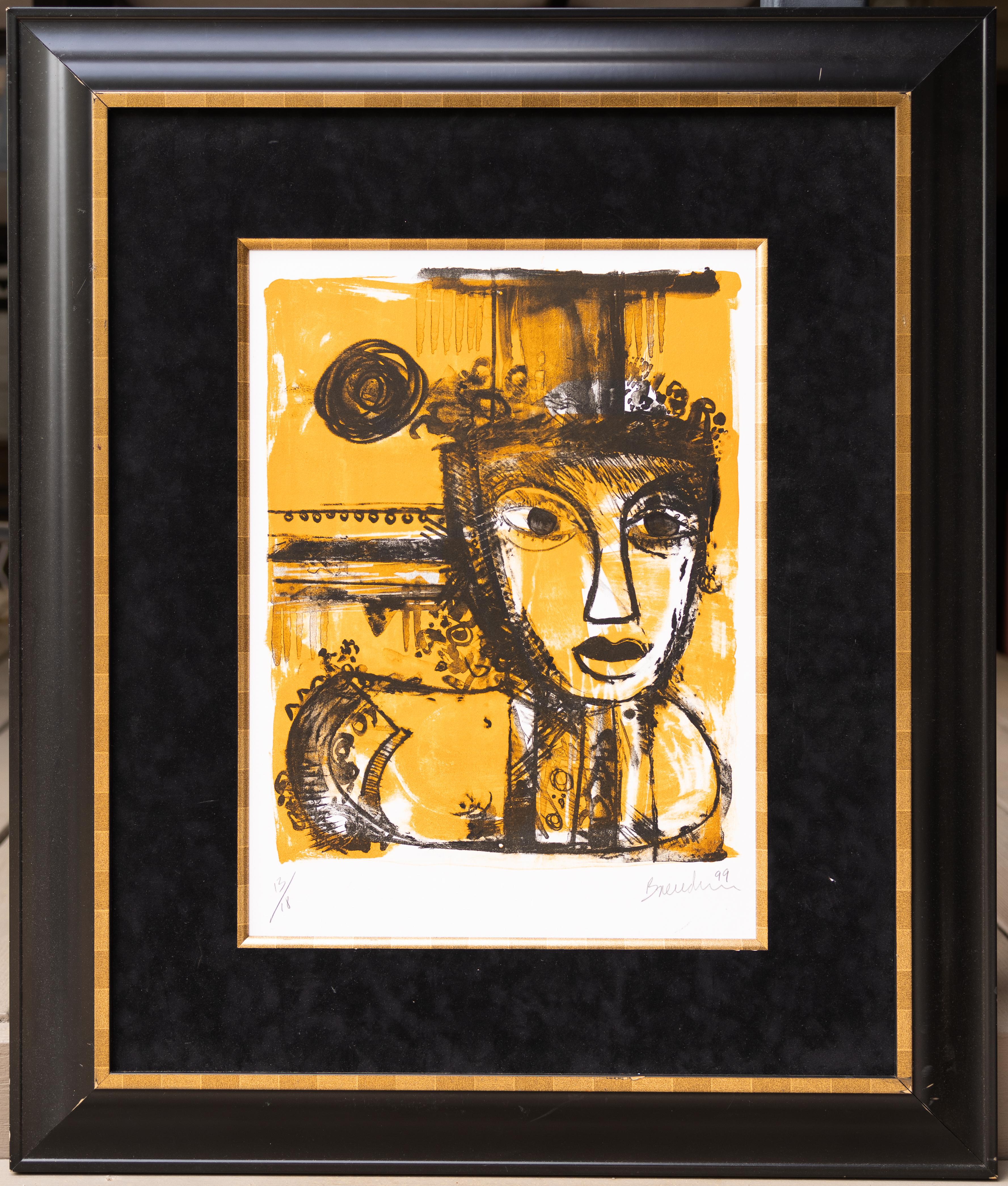 Orange Face, Expressionist Portrait - Print by Juan Carlos Breceda