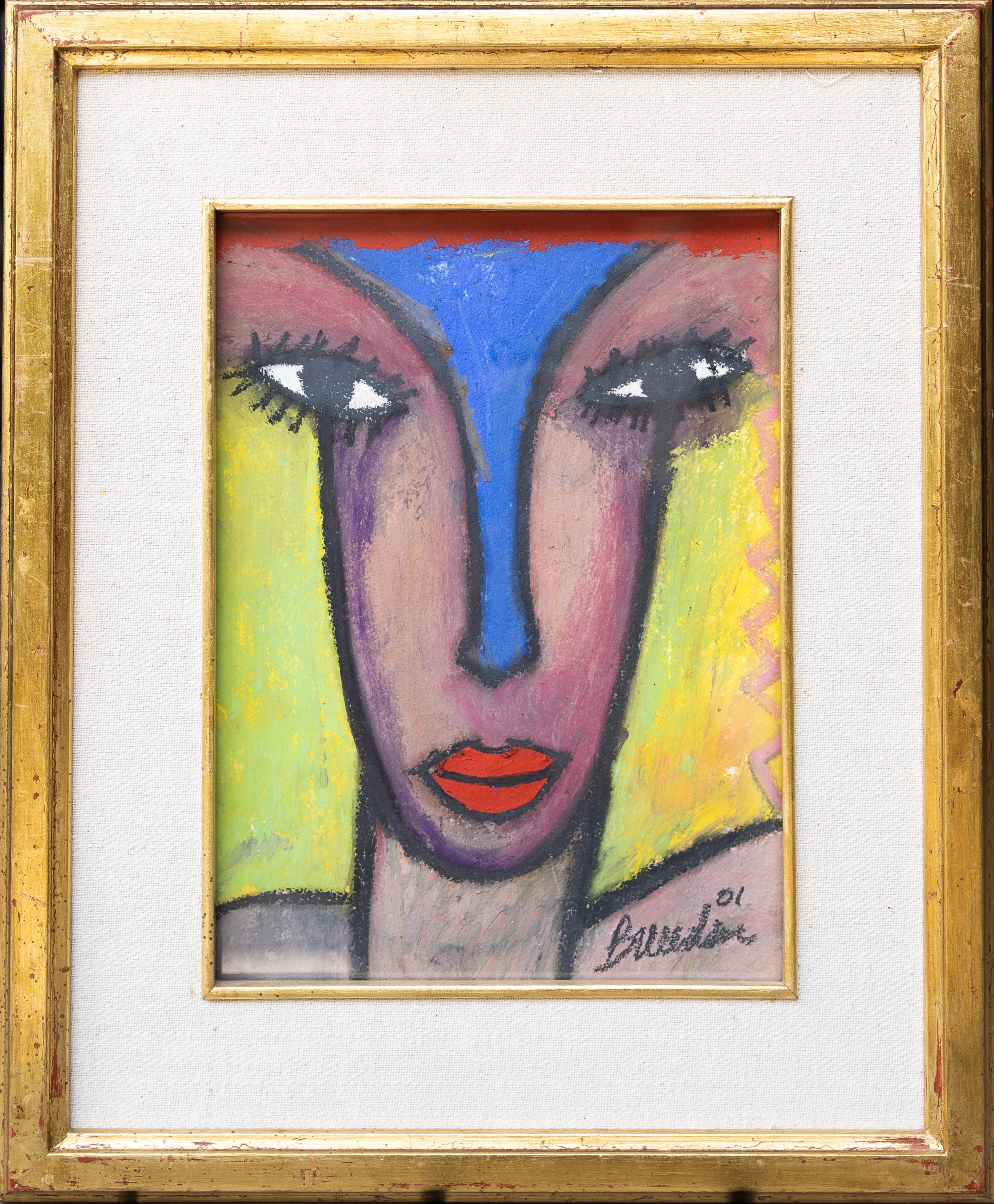 Portrait of a Woman - Expressionist Mixed Media Piece - Painting by Juan Carlos Breceda