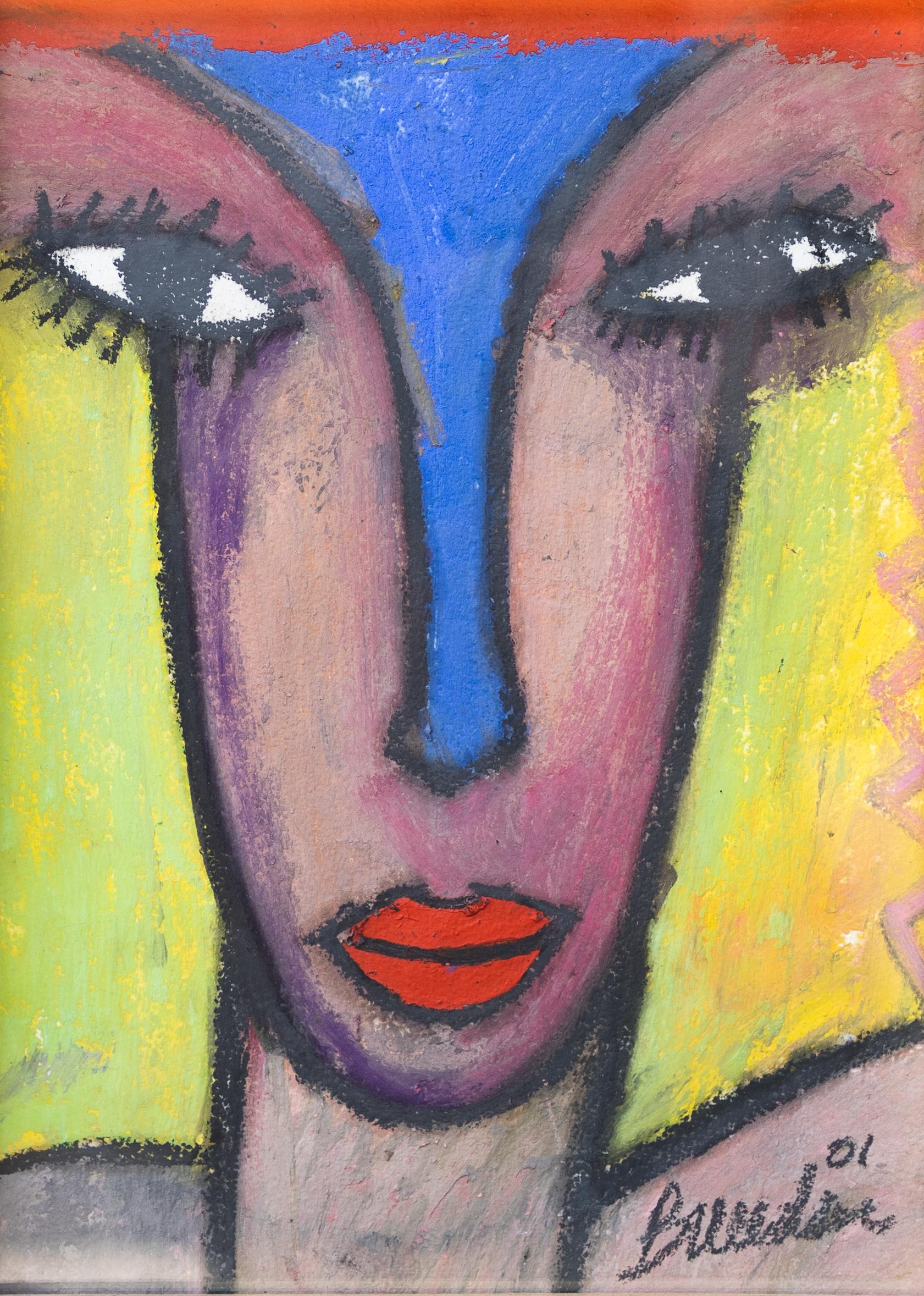 Juan Carlos Breceda Portrait Painting - Portrait of a Woman - Expressionist Mixed Media Piece