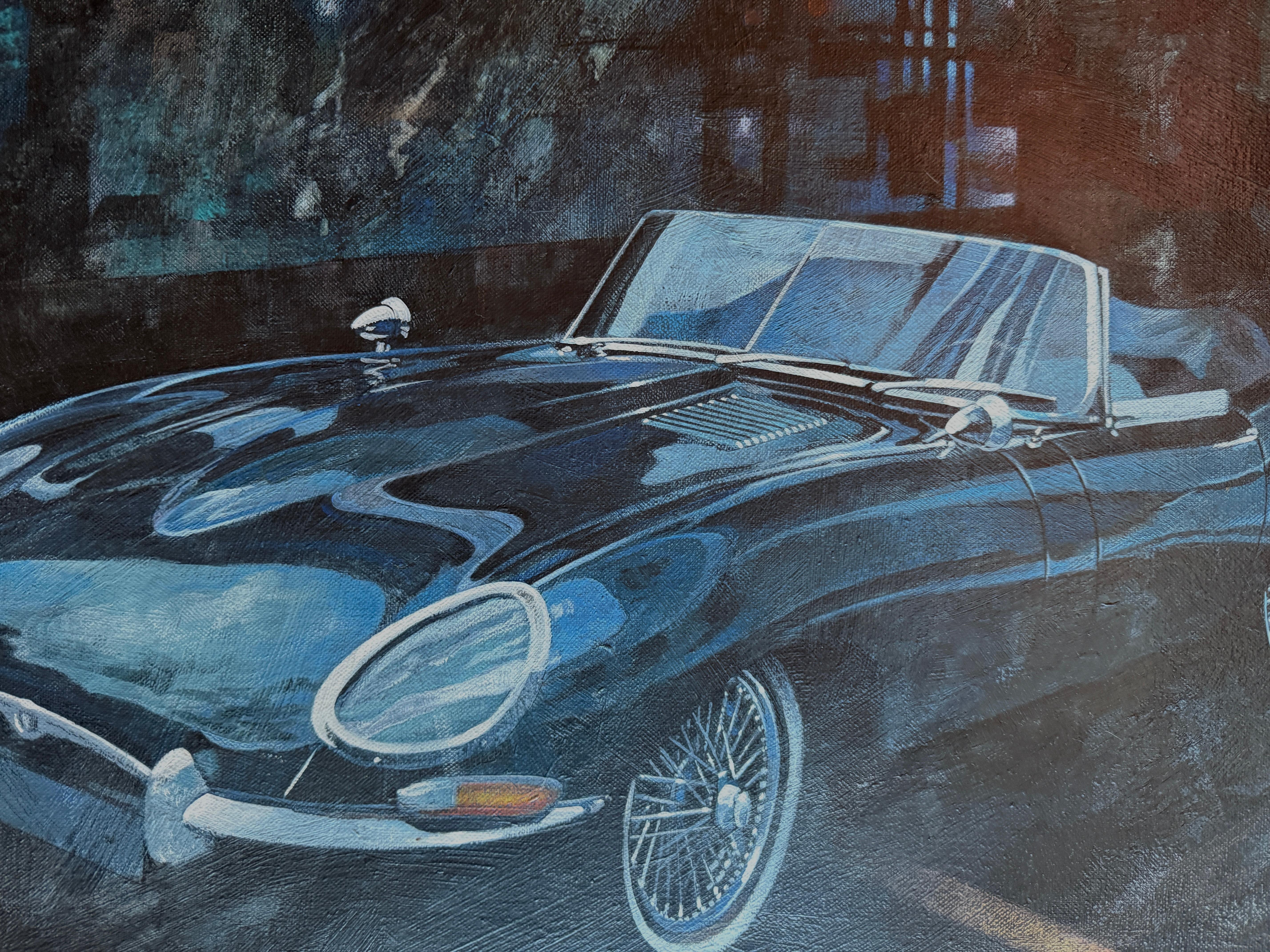 Jaguar E-Type Roadster (Serie 1) Öl auf Leinwand Gemälde im Angebot 2