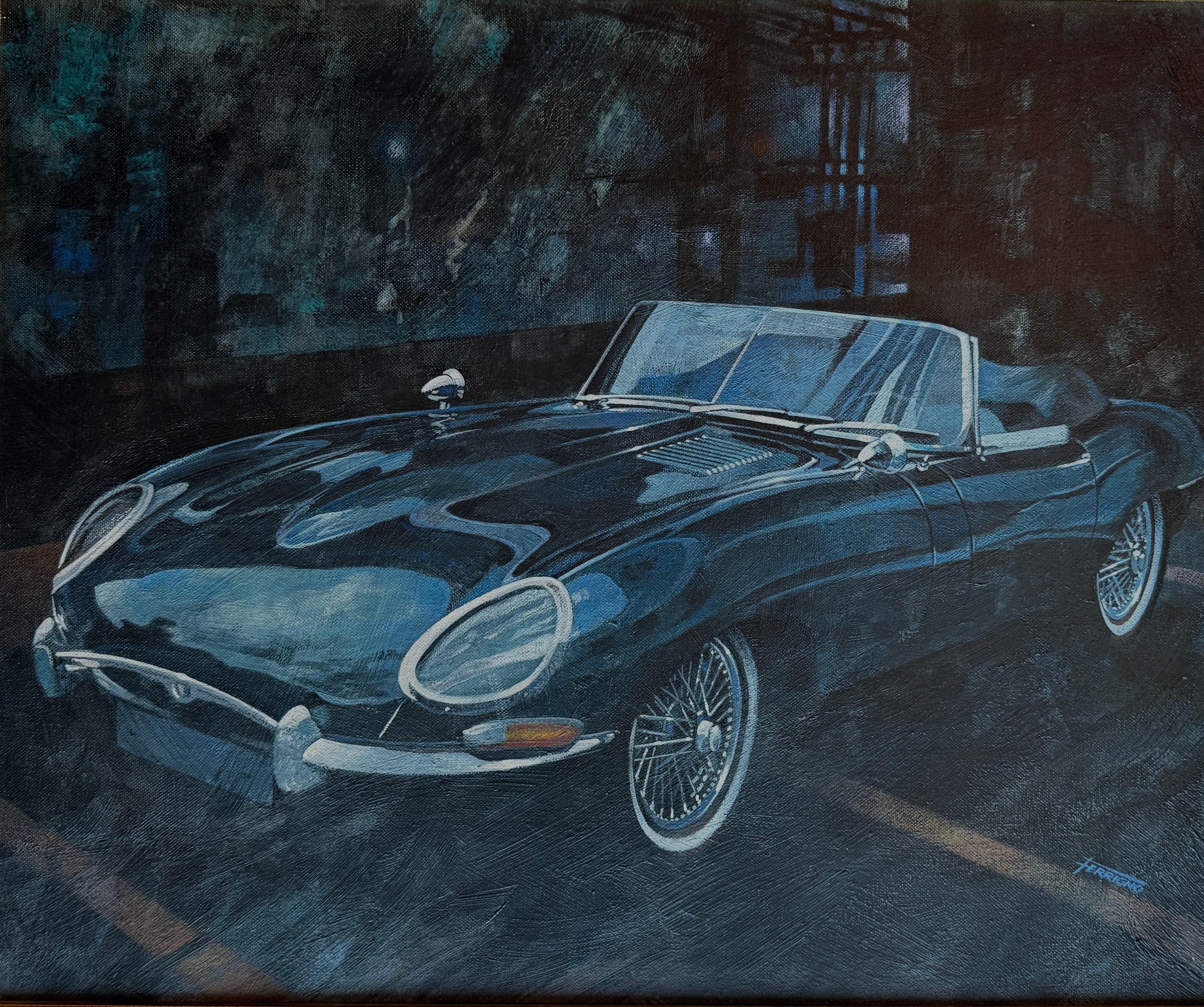 Jaguar E-Type Roadster (Serie 1) Öl auf Leinwand Gemälde