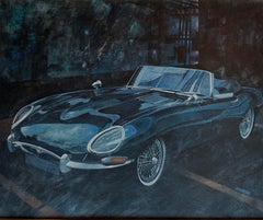 Jaguar E-Type Roadster (Serie 1) Öl auf Leinwand Gemälde
