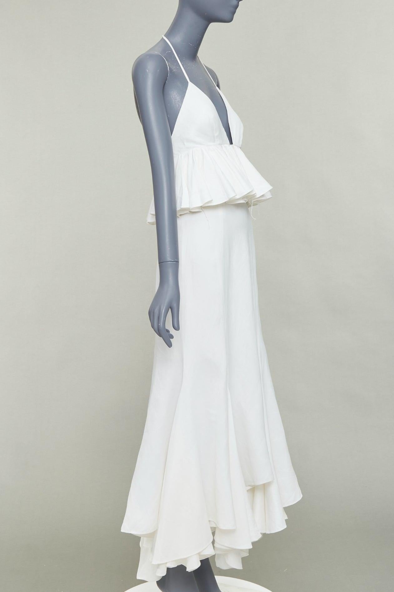 JUAN CARLOS OBANDO 2014 Runway Viskose Leinen Schößchen plunge Brautkleid US4 S (Grau) im Angebot