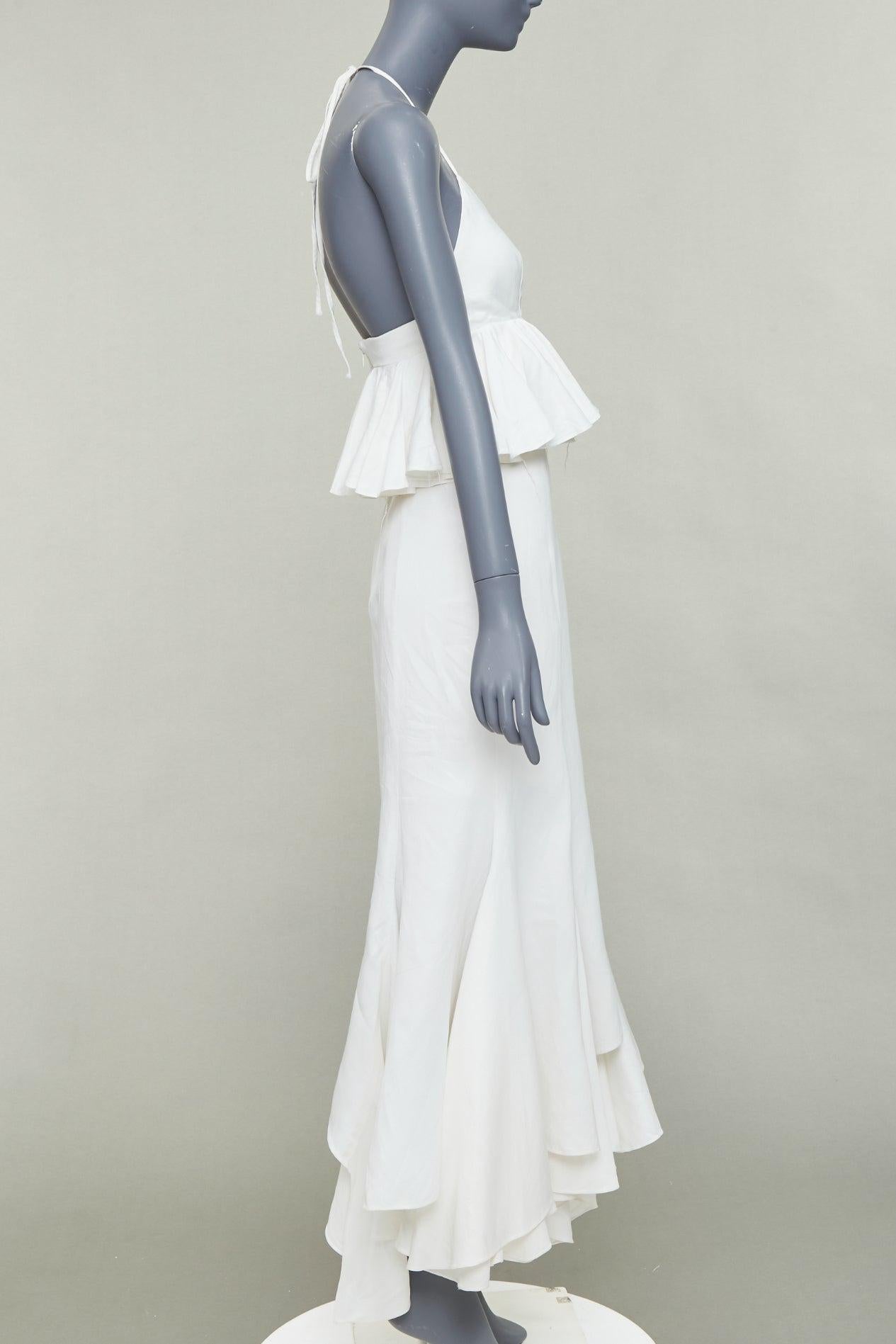 JUAN CARLOS OBANDO 2014 Runway Viskose Leinen Schößchen plunge Brautkleid US4 S im Zustand „Gut“ im Angebot in Hong Kong, NT