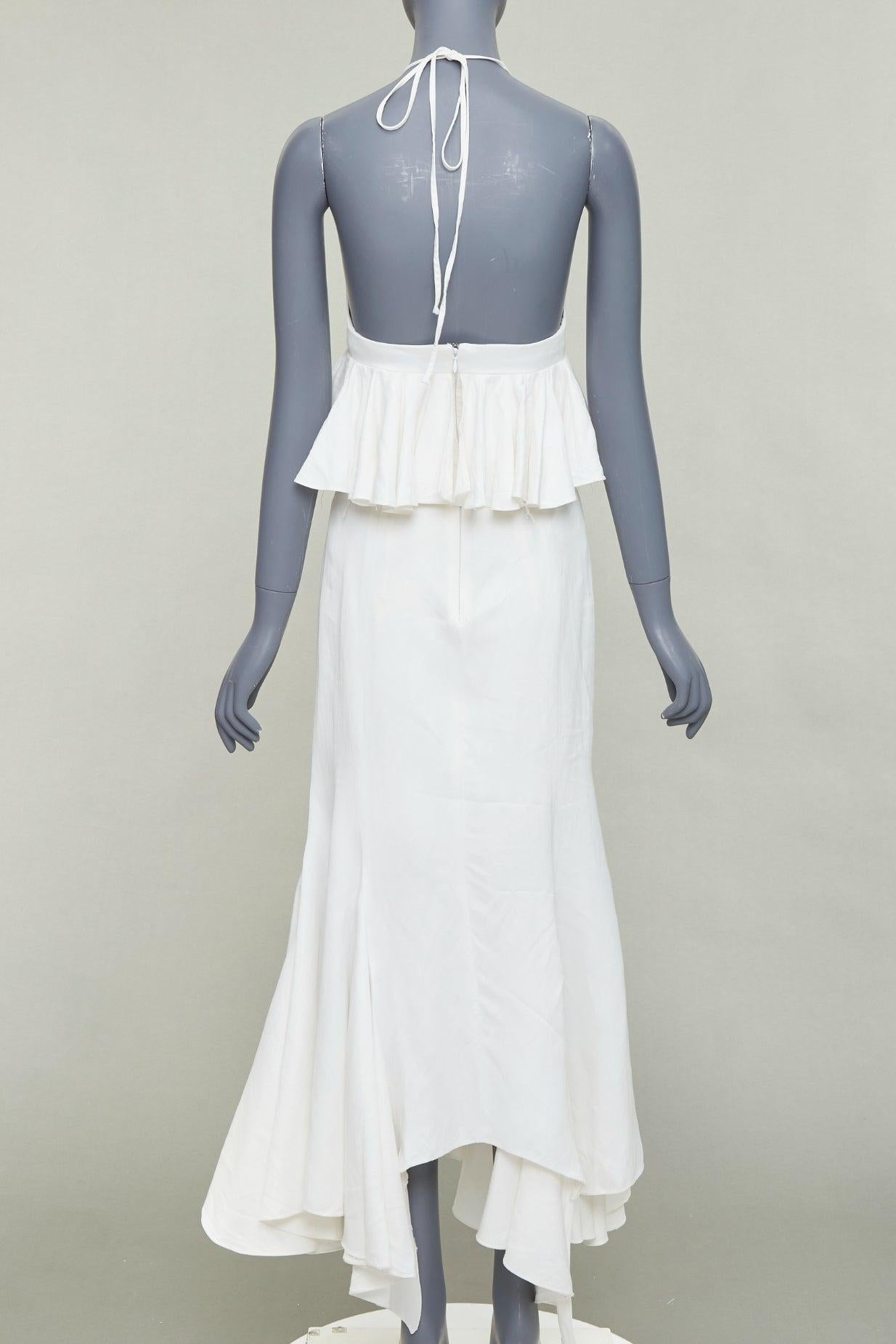 JUAN CARLOS OBANDO 2014 Runway Viskose Leinen Schößchen plunge Brautkleid US4 S Damen im Angebot