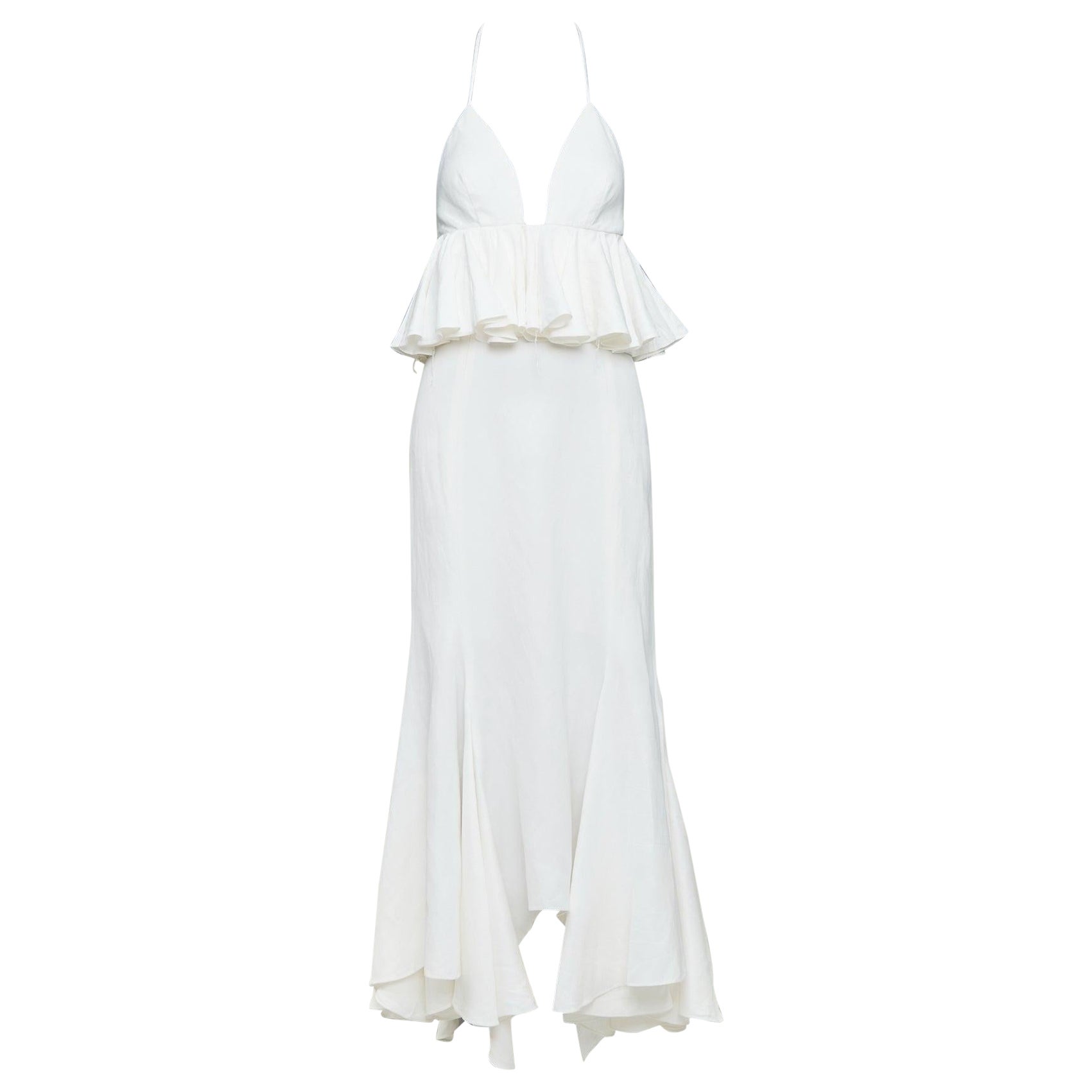 JUAN CARLOS OBANDO 2014 Runway Viskose Leinen Schößchen plunge Brautkleid US4 S im Angebot