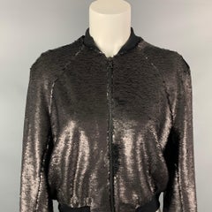 JUAN CARLOS OBANDO Size S Black Sequined Silk Textured Bomber Jacket
