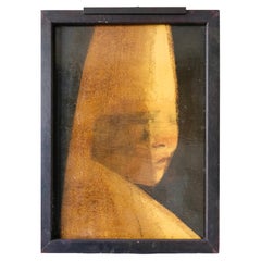Juan Castilla "Portrait en jaune" 1975 Tecnica mista su carta montata, firmato