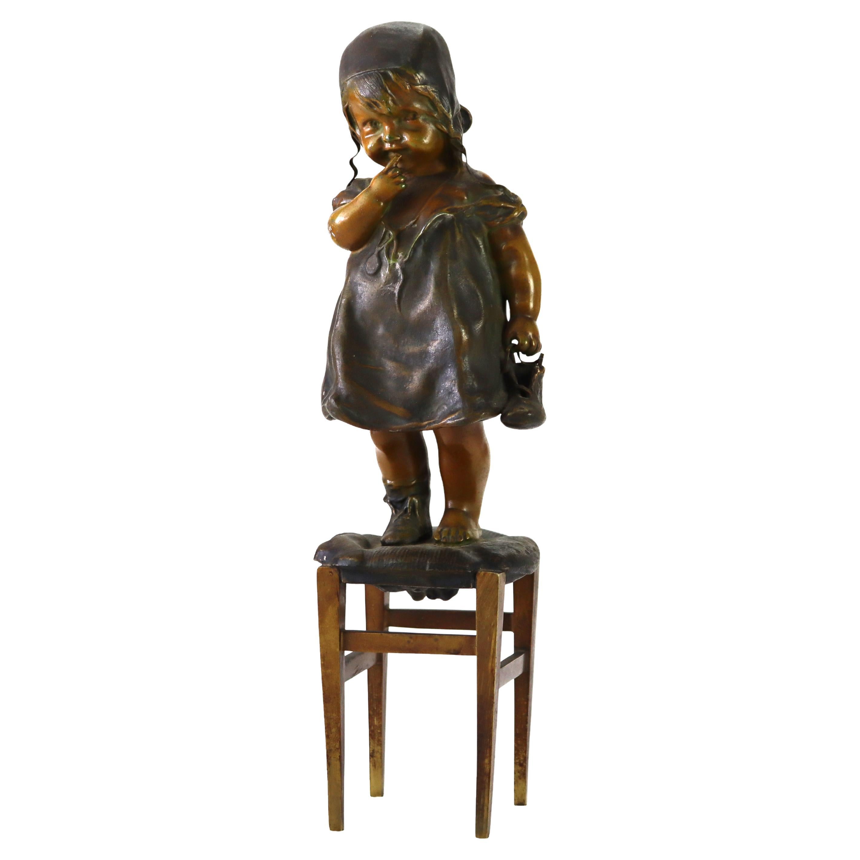 Juan Clara 1st Edition Bronze Figure “Girl On The Stool” C1900